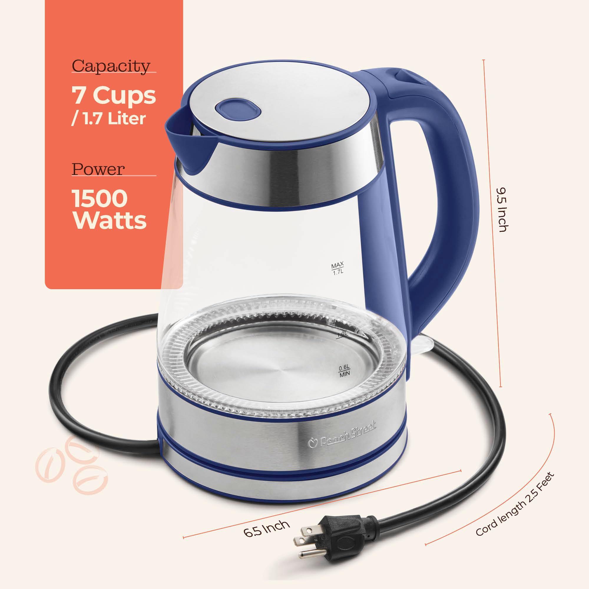 Speed-Boil Water Electric Kettle, 1.7L 1500W, Coffee & Tea Kettle Borosilicate Glass, Wide Opening, Auto Shut-Off, Cool Touch Handle, LED Light. 360° Rotation, Boil Dry Protection - Image 3