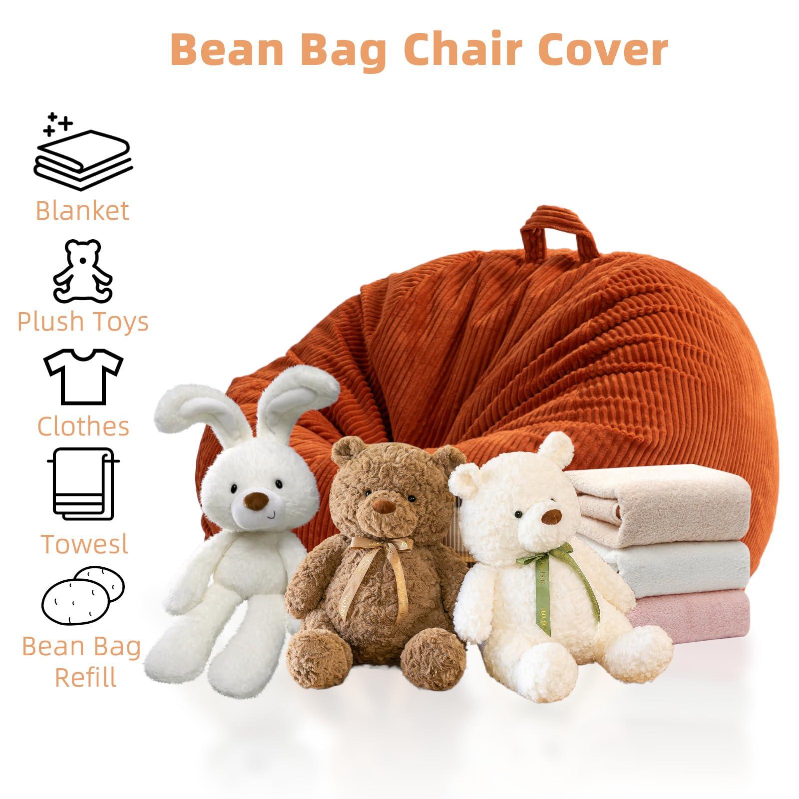 Stuffed Animal Storage Bean Bag Cover (No Filler), Corduroy Kids & Toddler Bean Bag Chair for Teens & Adults, Toy Storage Organizer, Comfy Sofa for Playroom (Dove Gray, Kids (Cover Only) - Image 4