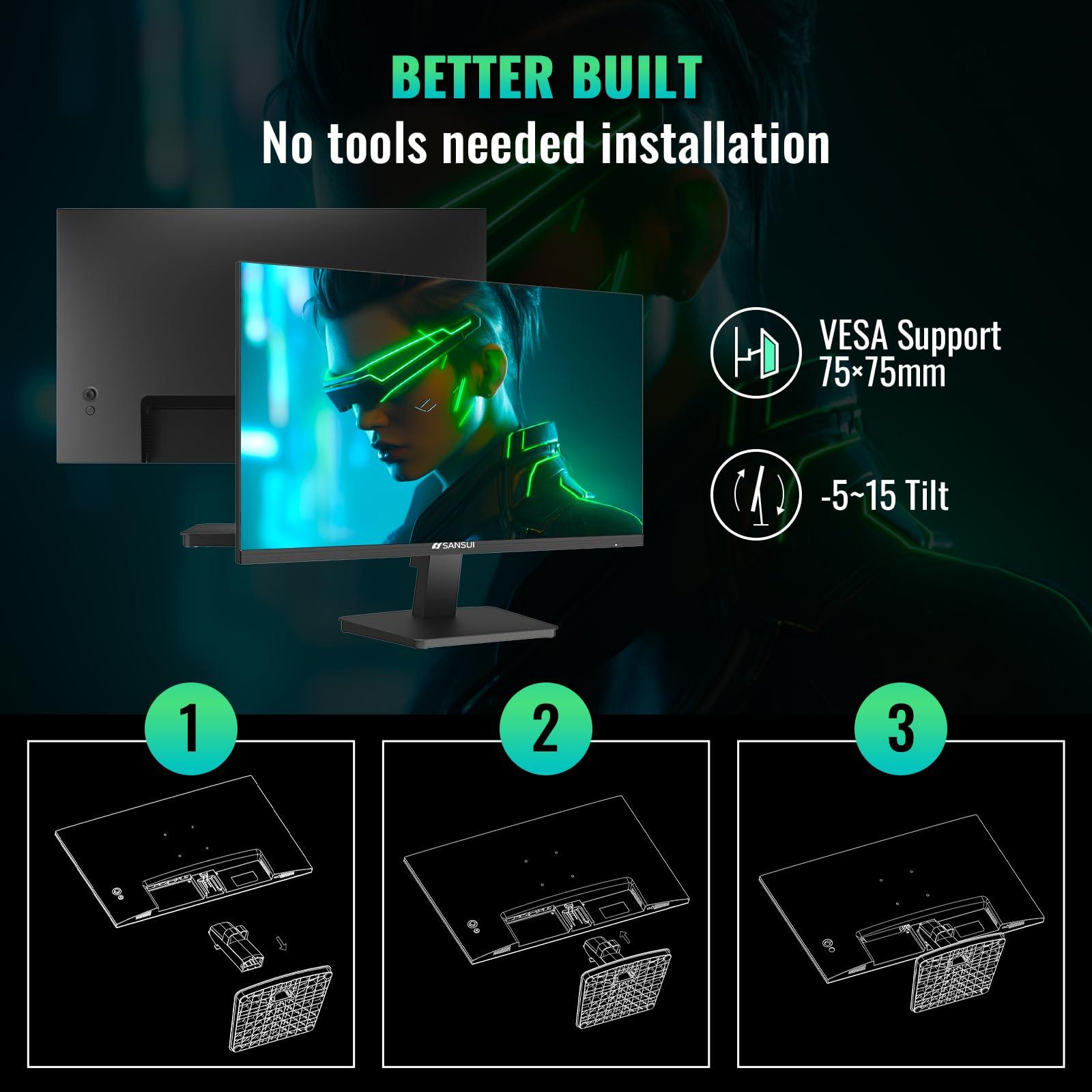 SANSUI Gaming Monitor 27 inch 165Hz 1ms PC Gaming Computer Monitor -FHD 1080P丨AMD FreeSync丨2 x HDMI 2.0丨1 x Display Port 1.4丨IPS丨Blacklevel Adjust丨VESA Compatible,Black (ES-G27F2) - Image 8