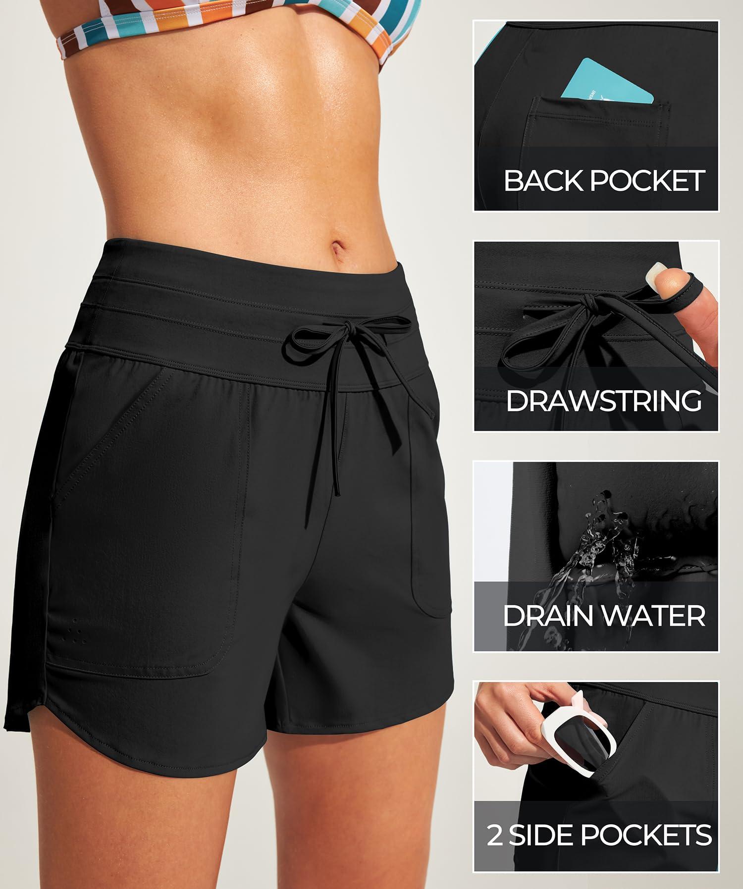 IUGA Womens 5" Swim Board Shorts Stretchy High Waisted Beach Shorts for Women Quick Dry UPF 50+ Swimsuit Bottoms with Liner - Image 4
