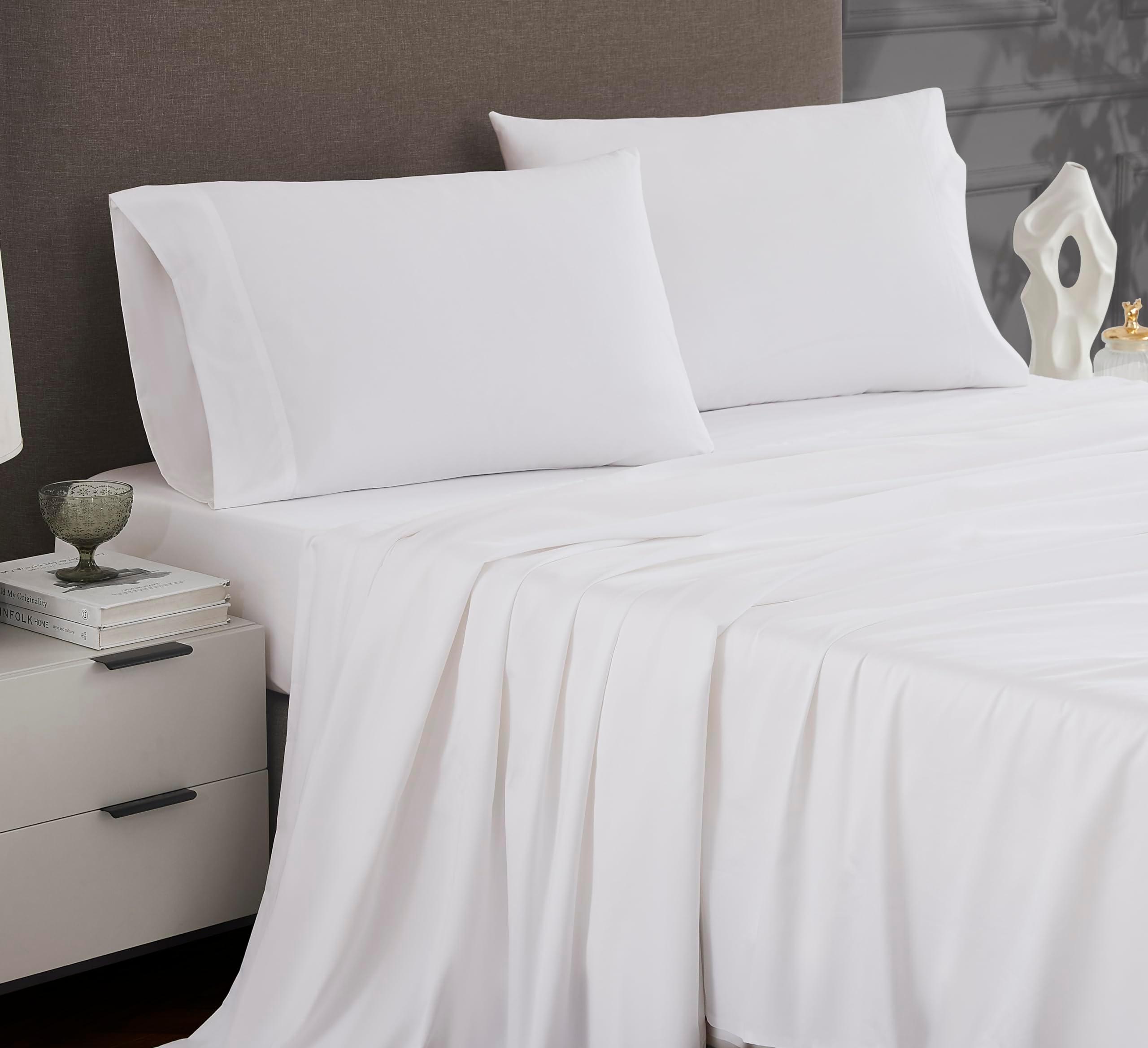 Linen Closet Luxury Cotton 1200 Thread Count Hotel Luxury 4-Piece Sheet Set, Queen, White - Image 3