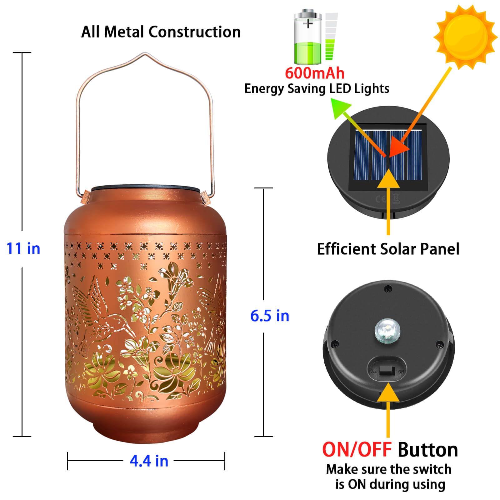 Solar Lanterns Outdoor Waterproof, Hummingbird Hanging Solar Lantern Garden Decor Birthday Gifts for Women Mom Grandma, Metal Solar Powered Lanterns Garden Decoration for Yard, Patio, Backyard, Porch - Image 6