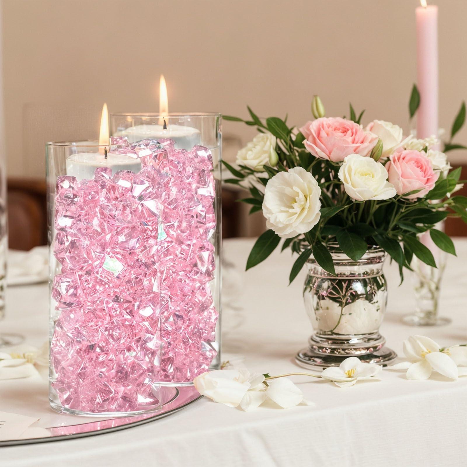 DomeStar Dazzling Pink Ice Rocks, 180PCS Holographic Acrylic Crushed Ice Sparkling Fake Diamonds Holographic Plastic Gems for Vases Fillers Table Scatter Decoration - Image 6