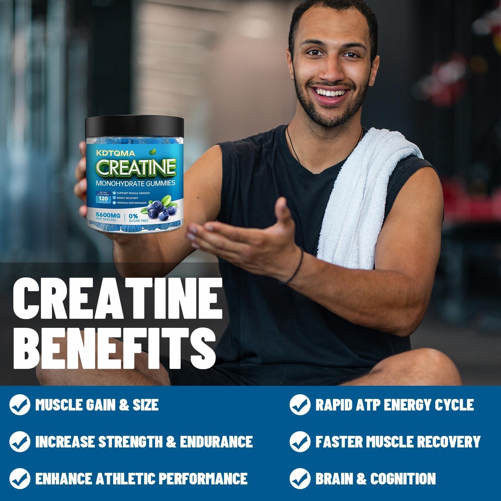 Creatine Monohydrate Gummies for Men & Women 120 CT - 5600mg of Creatine Monohydrate per Serving, Chewable Creatine Monohydrate for Muscle Support & Energy Boost, Sugar Free, Vegan (Blueberry Flavor) - Image 5