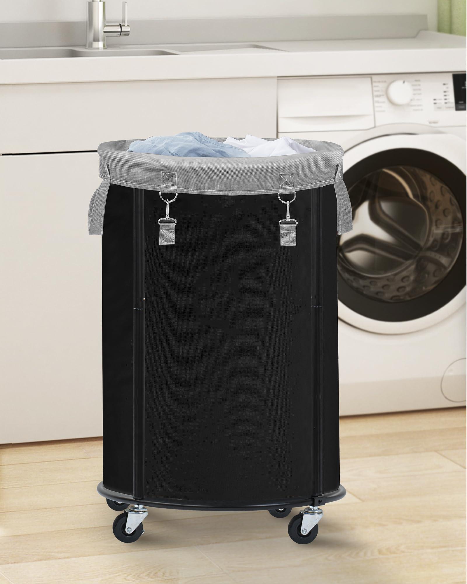 STORAGE MANIAC Rolling Laundry Hamper with Wheels 110L Laundry Basket, Round Laundry Cart with Metal Frame and Removable Bag, Clothes Hamper for Bedroom, Bathroom, Dorm Room, Laundry Room, Black - Image 7