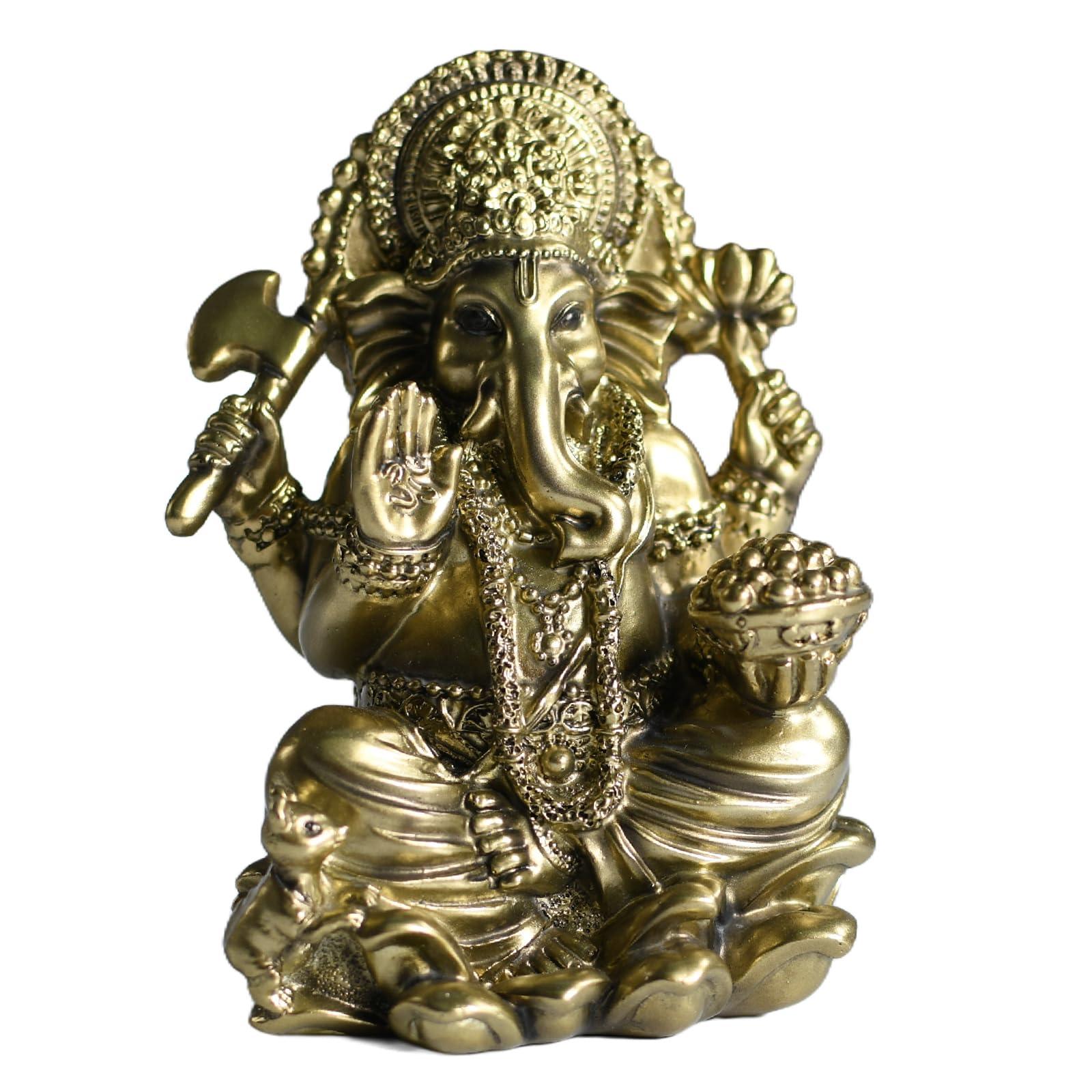 Ganesha Statue Hindu God Resin Figurine - Hand Painted Indian Elephant Deity Sculpture for Home Altar, Office Desk Decor - 6" Ganesh Idol for Diwali Gifts Meditation Yoga Room Altar Decoration