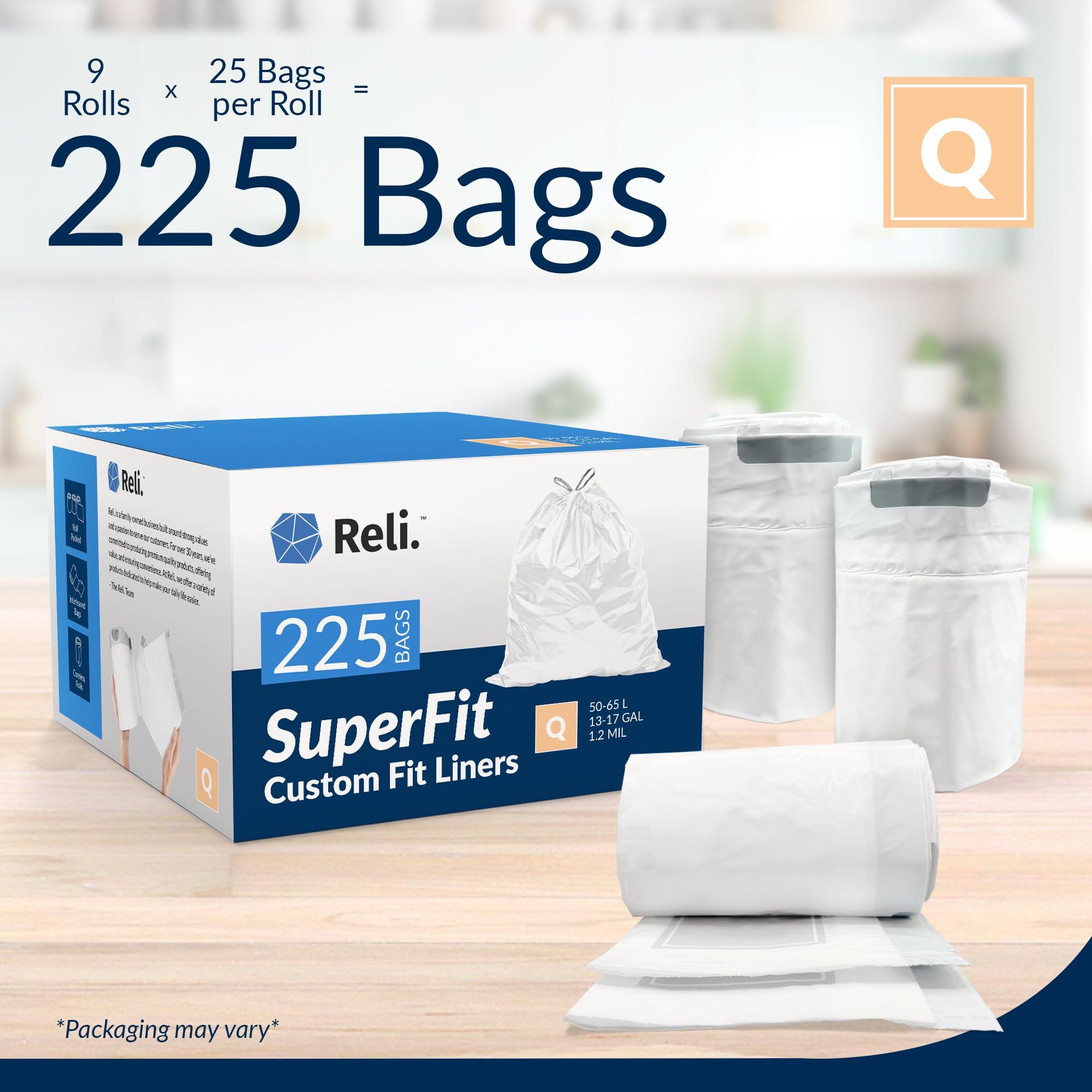 Reli. SuperFit Code Q (225 Count) | Compatible with Simplehuman Code Q | Custom Fit Liners | Drawstring Trash Bags | 50-65 Liter / 13-17 Gallon | White | Roll Pack - Image 2