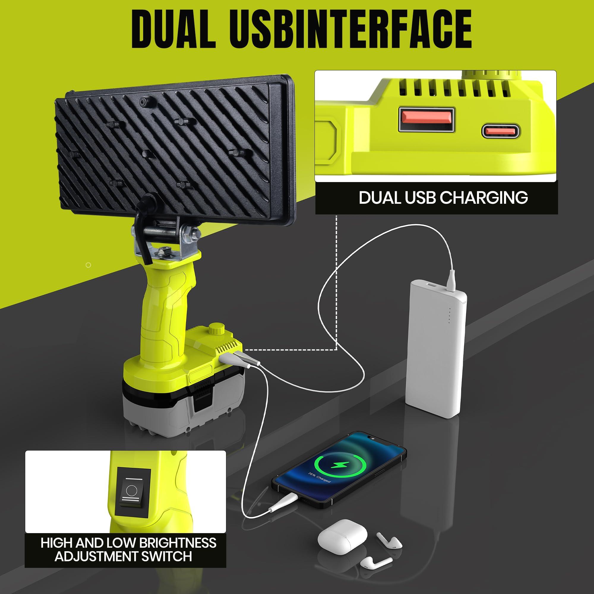 Cordless Work Light, 4000 Lumen Flashlight, Compatible with Batteries Ryobi 18V, 35W Super Bright LED, Perfect for Garage, Camping, Fishing & Emergencies, 10x5x6 inches, Durable & Portable - Image 3