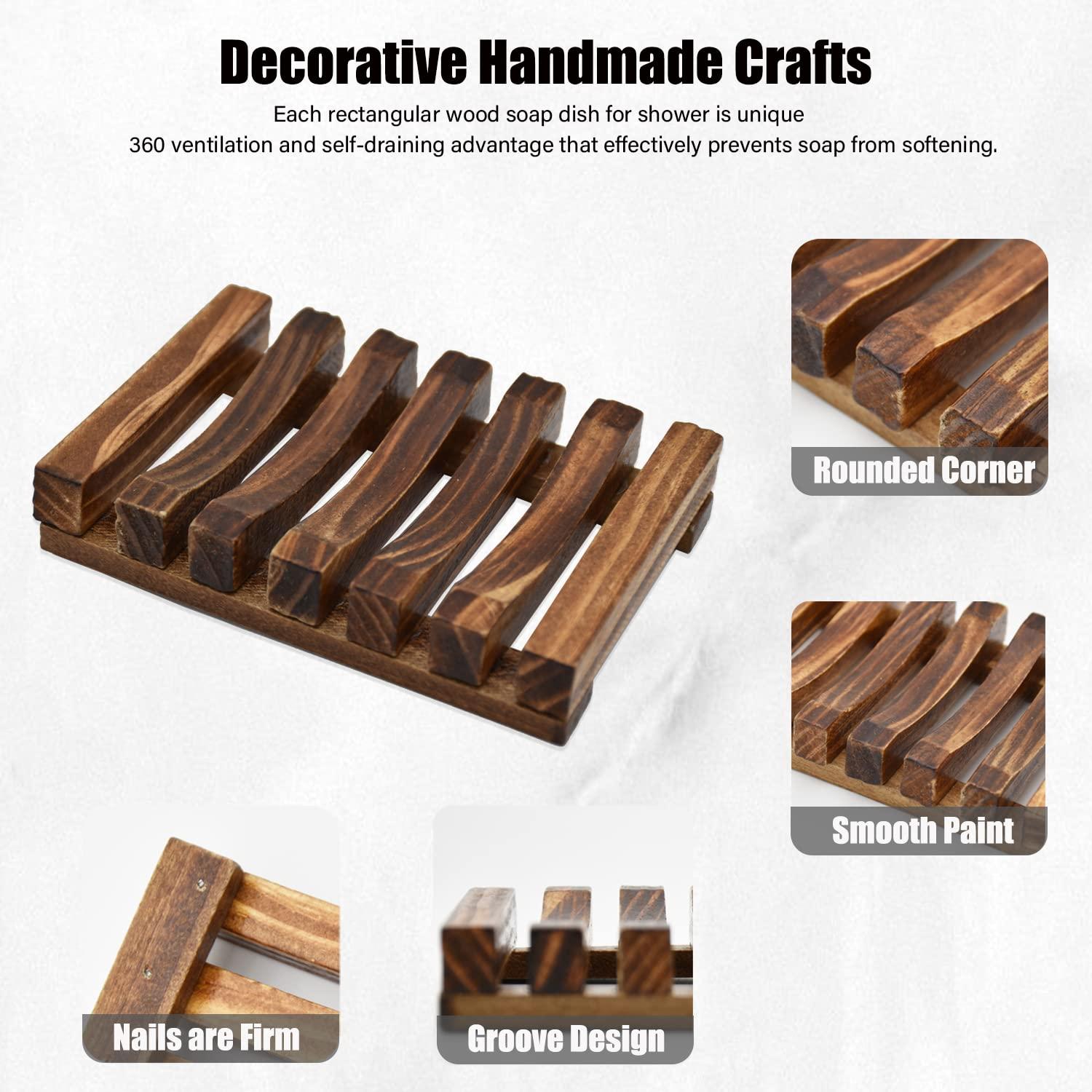 3 Pcs Natural Wooden Soap Dish Holder for Shower, Self Draining Soap Tray for Bathroom, Extend Soaps Life and Keep Dry - Image 3