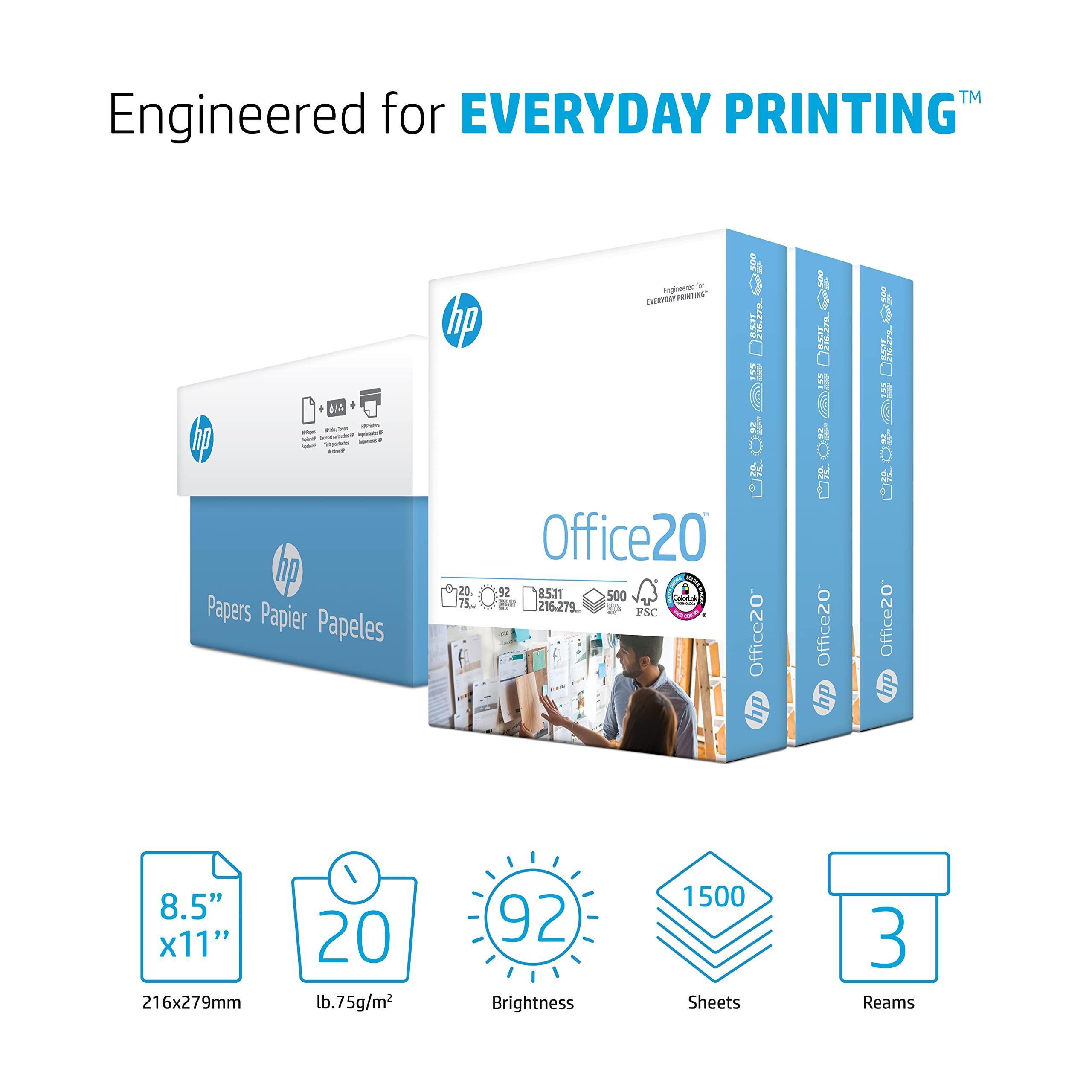 HP Printer Paper | 8.5 x 11 Paper | Office 20 lb | 3 Ream Case - 1500 Sheets | 92 Bright | Made in USA - FSC Certified | 112090C, White - Image 2