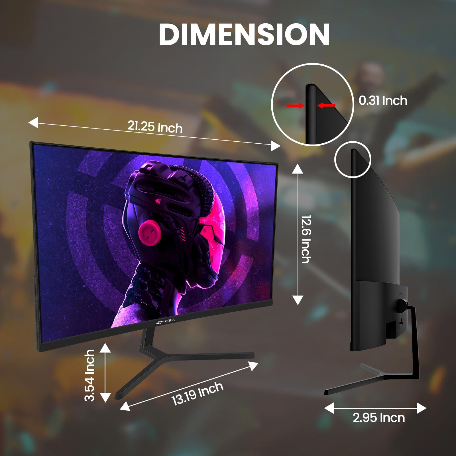 CRUA 24” Curved Gaming Monitor, 180Hz/144Hz FHD 1080P, Support 120% sRGB, AMD FreeSync, Low Motion Blur, Wall Mount Installs Compatible, for Office and Games(HDMI 1.4 & DP 1.2) – Black - Image 6