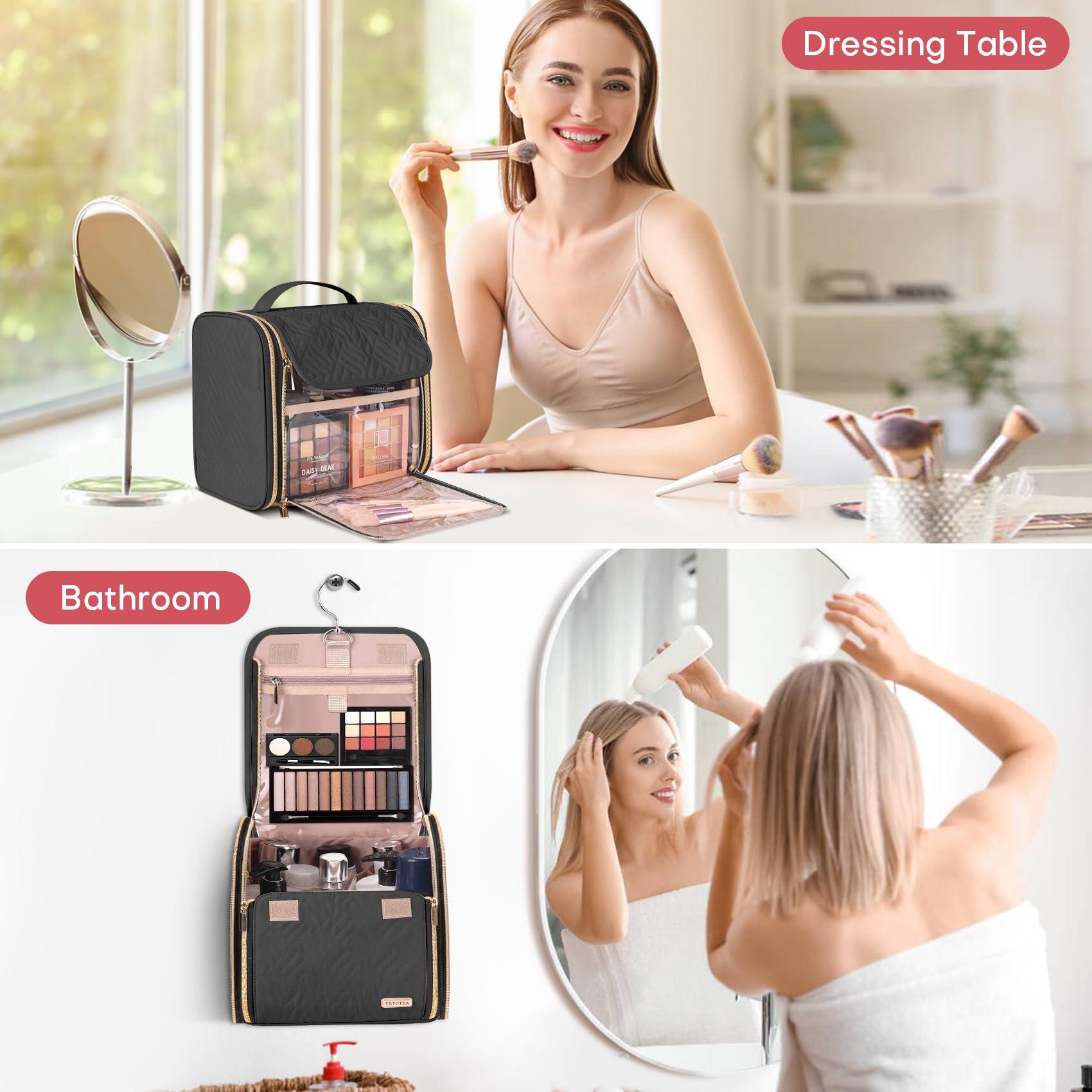 TBTOTRA Hanging Toiletry Bag & Makeup Bag for Women with Jewelry Organizer - TSA Approved Large Capacity Travel Cosmetic Organizer, Waterproof Shower Essentials Case with Transparent Pockets, Black - Image 8