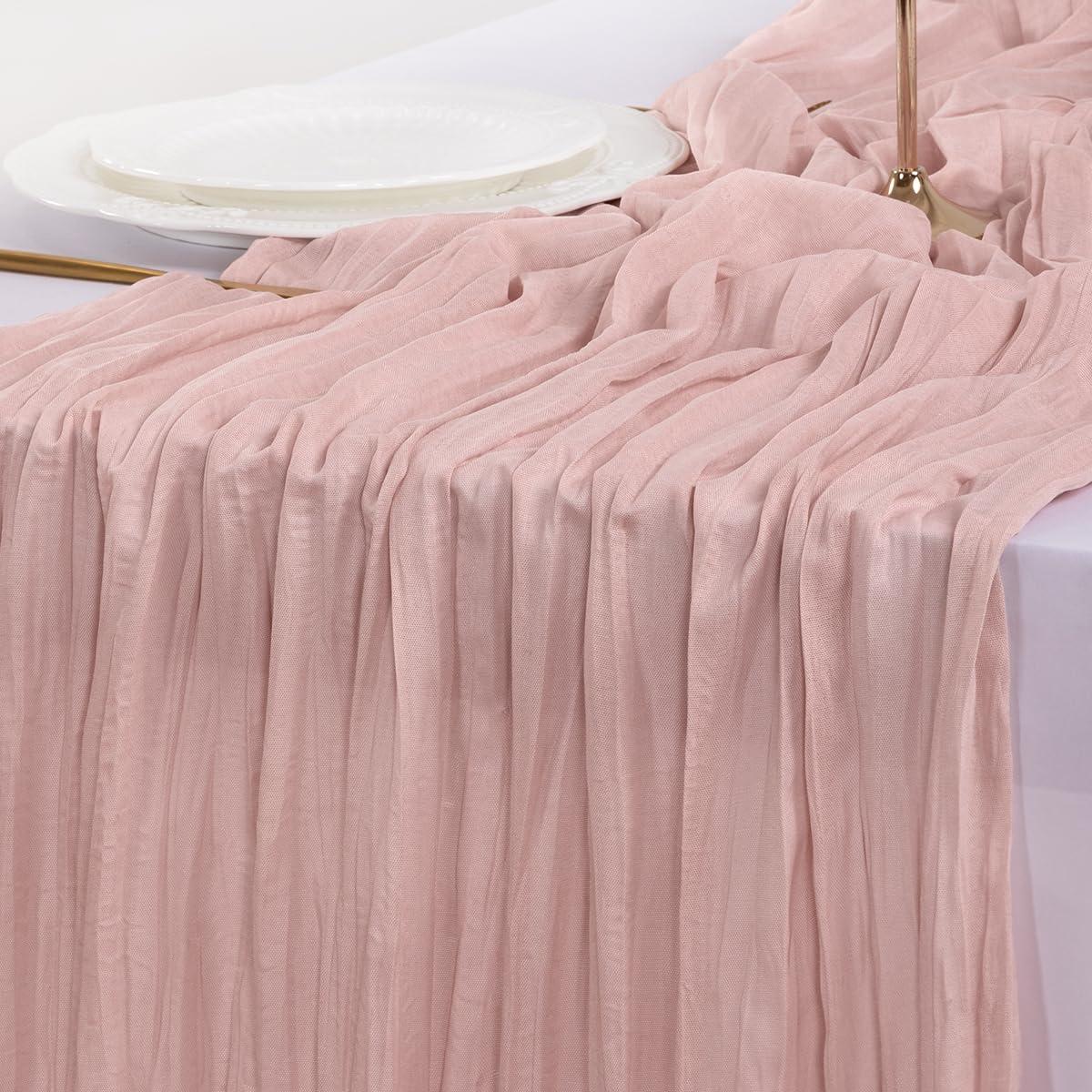 Socomi Pink Cheesecloth Table Runner Summer Boho Rustic Gauze Dusty Pink Farmhouse 120 inch 10FT Cheese Cloth Runner for Wedding Party Baby Shower Birthday Home Decor Holiday Decorations - Image 6