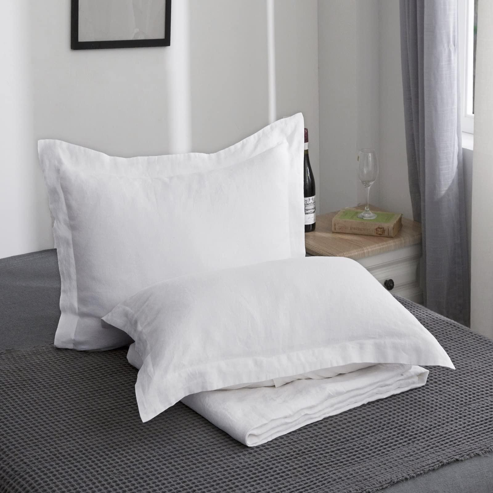 Simple&Opulence 100% Linen Pillow Case King Size Set of 2, Pillow Covers with Overlap Closure, Luxury Breathable Pillowcases Suitable for All-Season (20" X 36", White)
