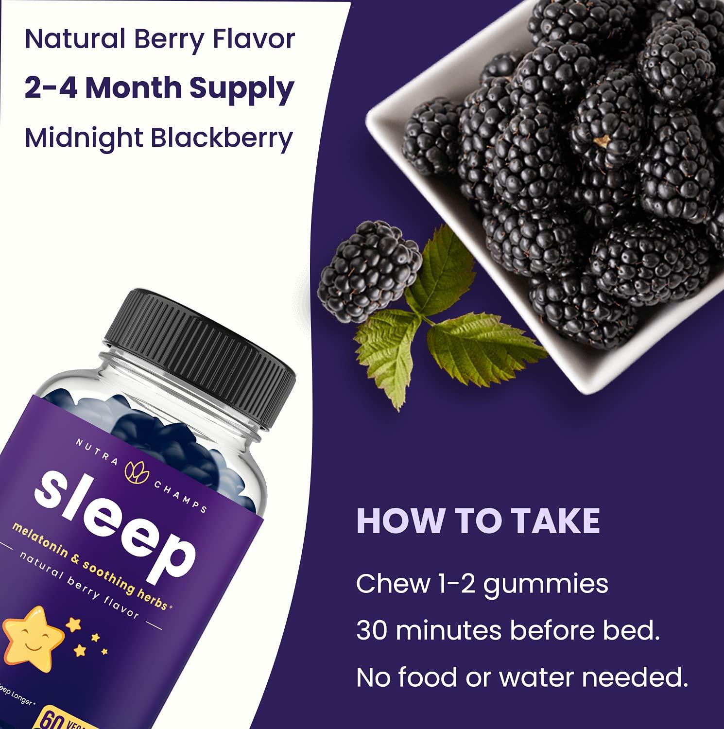 NutraChamps Sleep Gummies for Adults & Kids, Melatonin Gummies with Chamomile, Valerian & L Theanine, Vegan Childrens Melatonin 3mg, 1.5 mg, or 6mg (Pack of 2, 120 Gummy) - Image 3