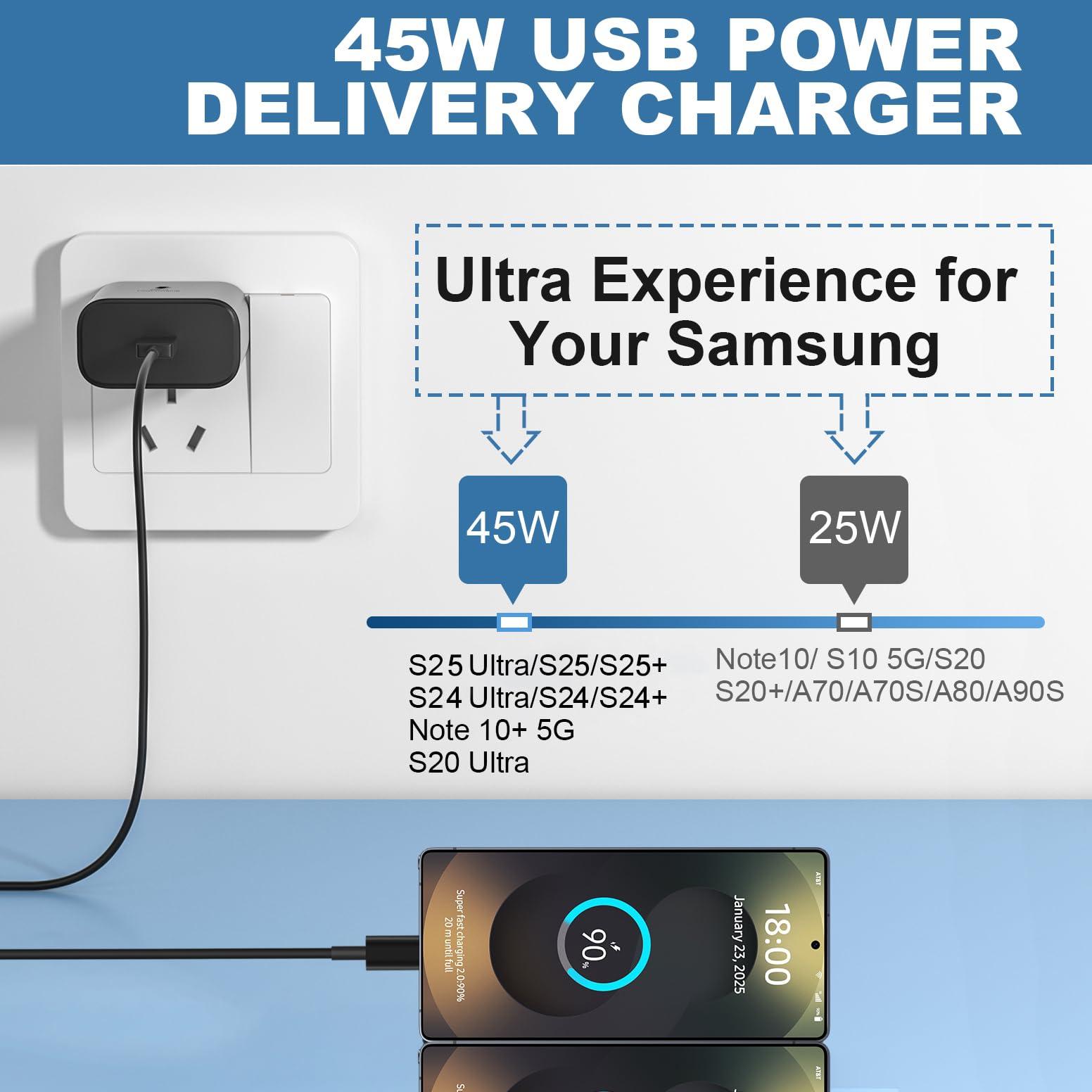 45W Super Fast Charger Type C, USB C Android Phone Charger Fast Charging Cord with 6.6ft Cable Compatible with Samsung Galaxy S25 Ultra/S25/S24/S23 Ultra/S22 Ultra/S20 Ultra/Note 10 Plus/Galaxy Tab S8 - Image 3