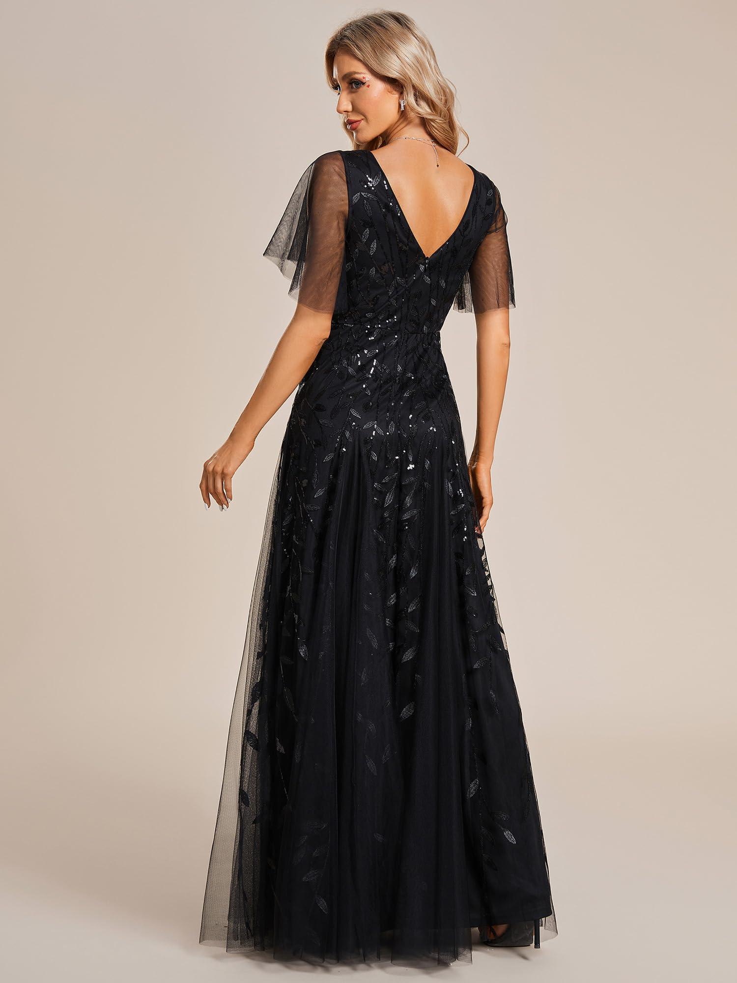 Ever-Pretty Women's Sequin Sparkly V-Neck Short Sleeve Maxi Evening Dress 00734 - Image 2