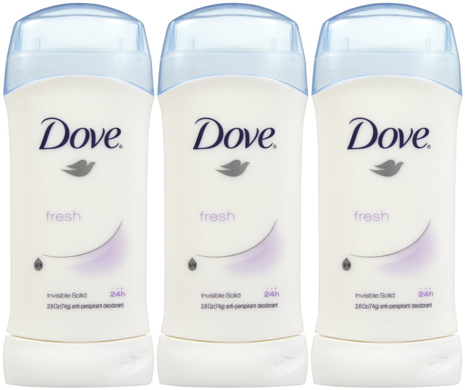 Dove Invisible Solid Deodorant, Fresh - 2.6 oz - 3 pk