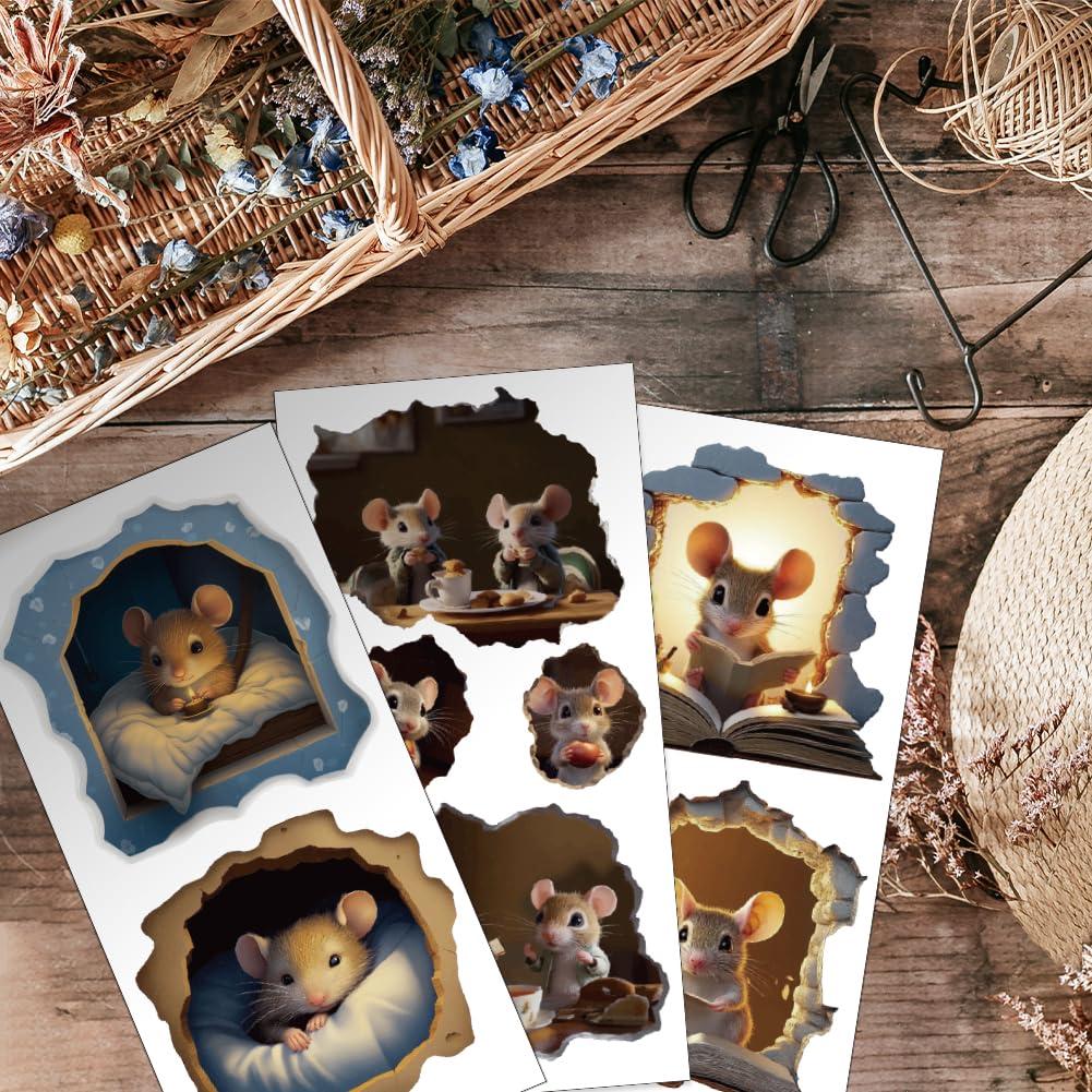 OLYCRAFT 3pcs/Set Mouse Hole Rub on Transfers for Furniture and Crafts 6x12 inch Animal Furniture Decals Cartoon Mouse Transfer Stickers Rub on Decals for Wood Window Home Decor - Image 2