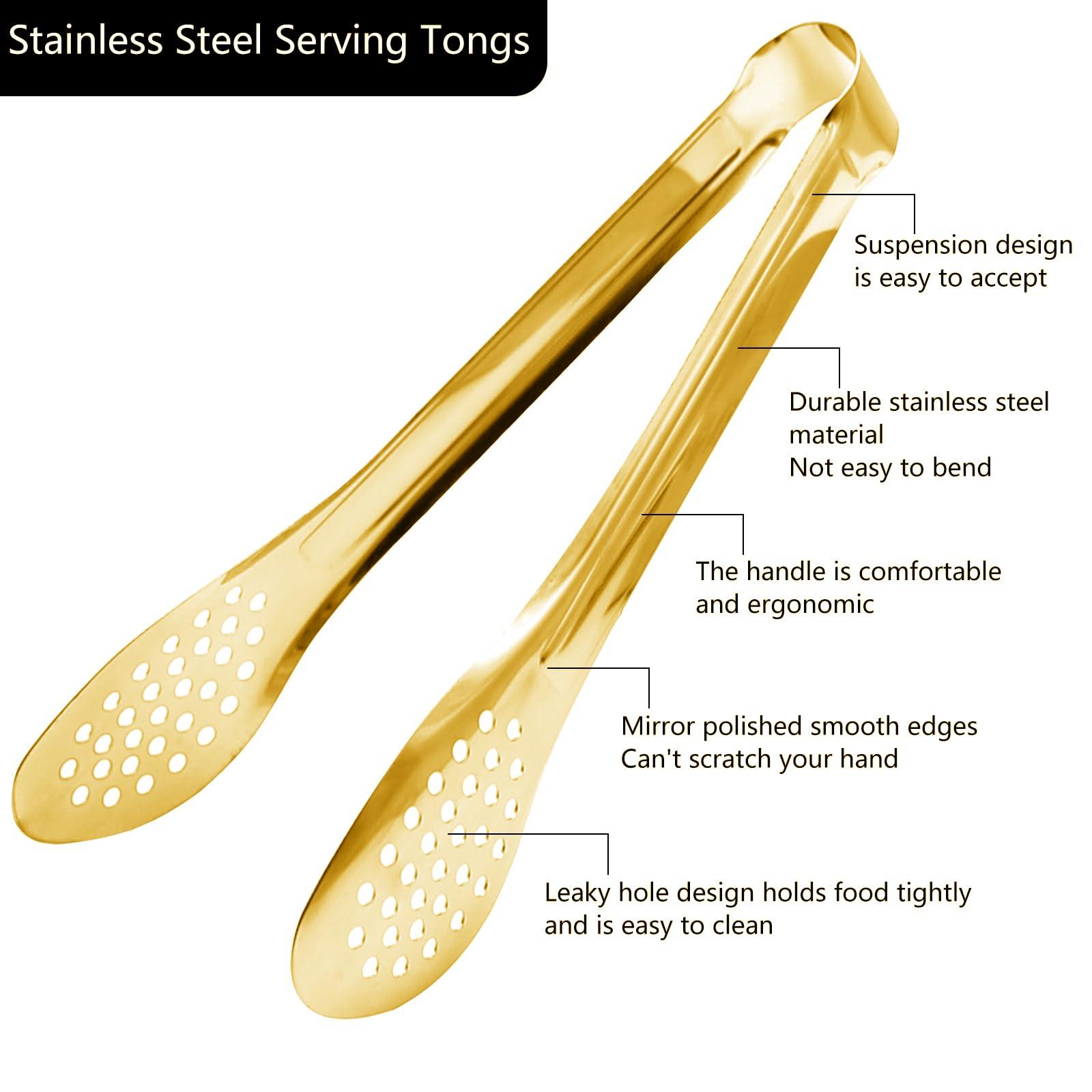 6 Pack Gold Buffet Tongs,Stainless Steel Serving Tongs Serving Utensils (9inch) - Image 3