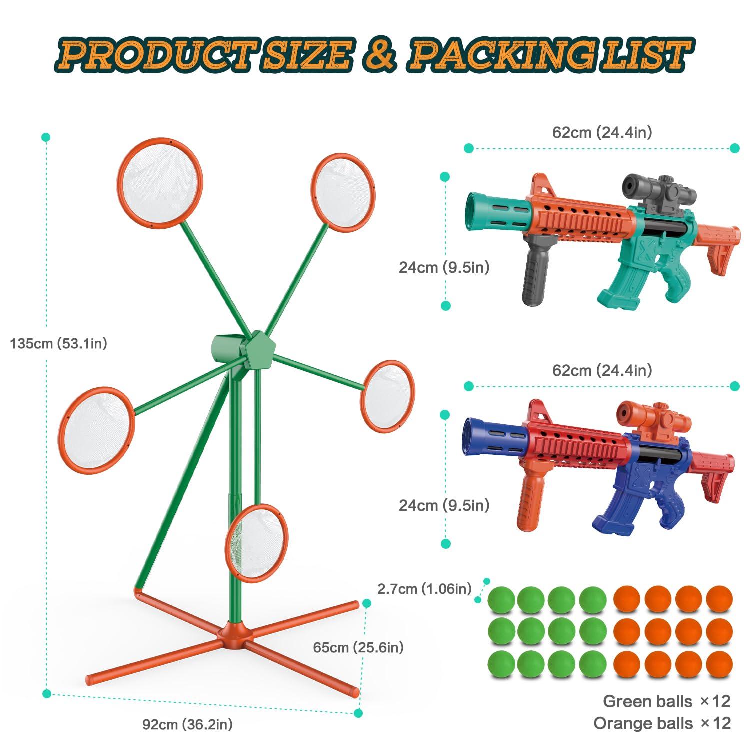 Shooting Games Toys for Age 5 6 7 8 9 10+ Year Old Boys, Kids Toy Sports & Outdoor Game with Moving Shooting Target & 2 Popper Air Toy Guns & 24 Foam Balls, Gifts for Boys and Girls - Image 5