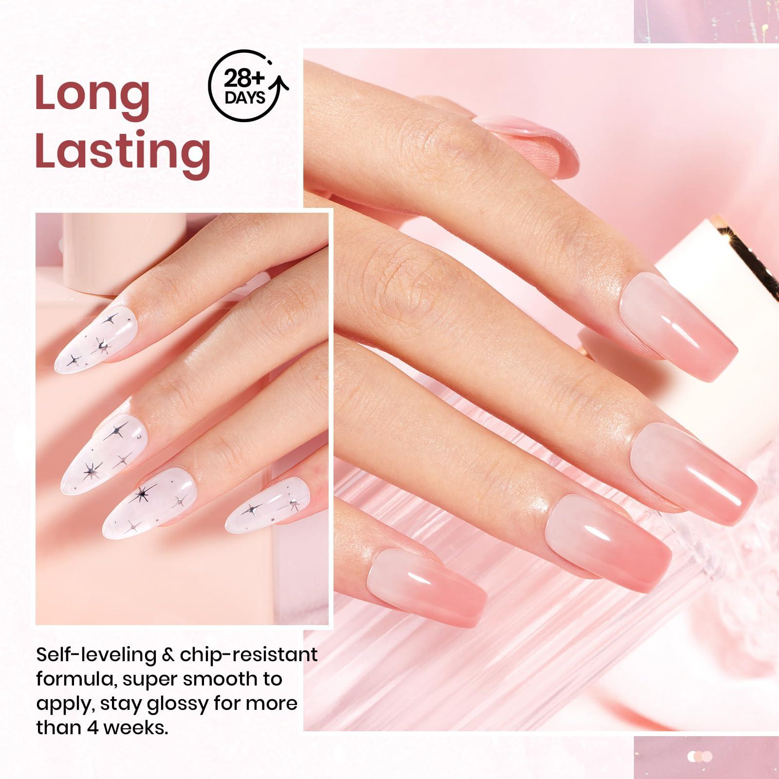 Beetles Jelly Gel Nail Polish Set, 6 Colors Neutral Sheer Milky White Nude Pink Gel Polish Kit Translucent Soak off Uv DIY Manicure Nail Concealer Trend French Nail Art Salon Gift for Girls Women - Image 7