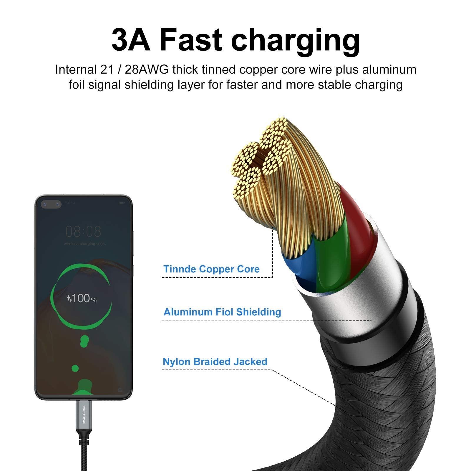 USB Type-C to A Cable 5pack 6ft Braided Fast Charging 3A Quick Charger Cord, 6 Foot Compatible iPhone 16/15,Samsung Galaxy S10 S9 S8 Plus, Note 10 9 8, LG V50 V40 G8 G7(Grey) - Image 4