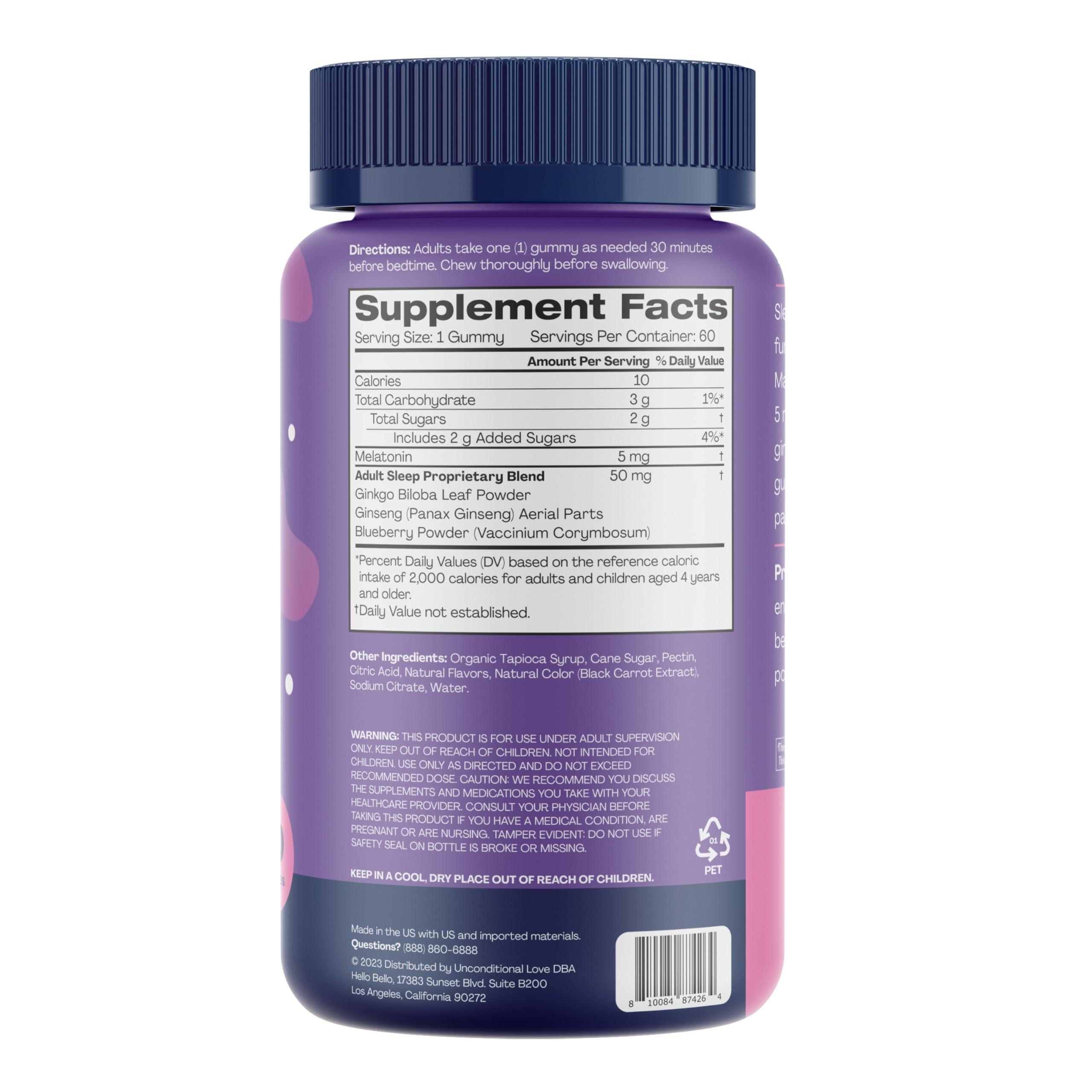 Hello Bello Adult Sleep Smart Vegan Gummies with 5mg Melatonin – Mixed Berry - 60ct - Image 3