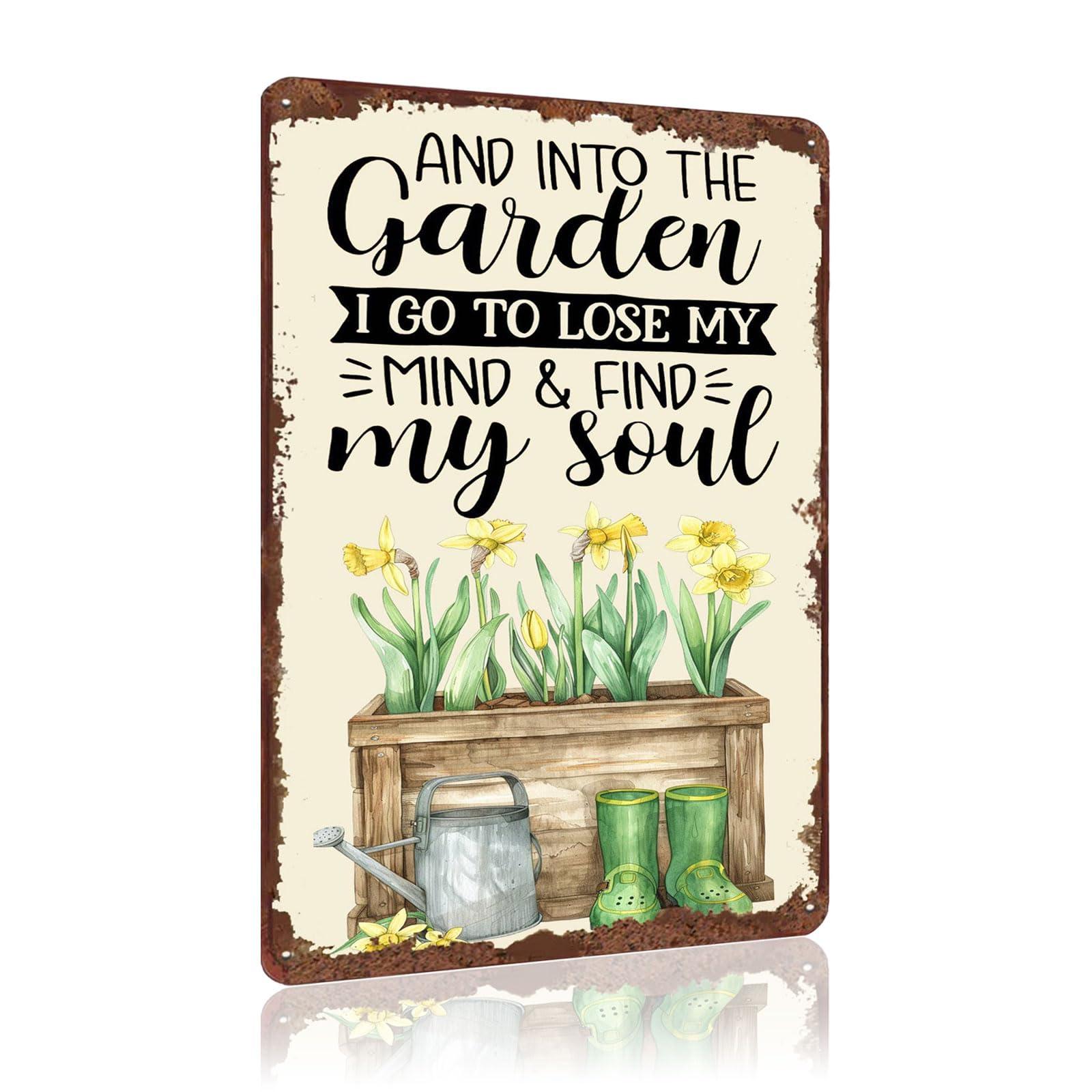 WIZYXQ Metal Signs And Into The Garden I Go To Lose My Mind And Find My Soul Retro Tin Sign Wall Decor for Home Office Kitchen Bar Cafe Garden 12x8 Inch