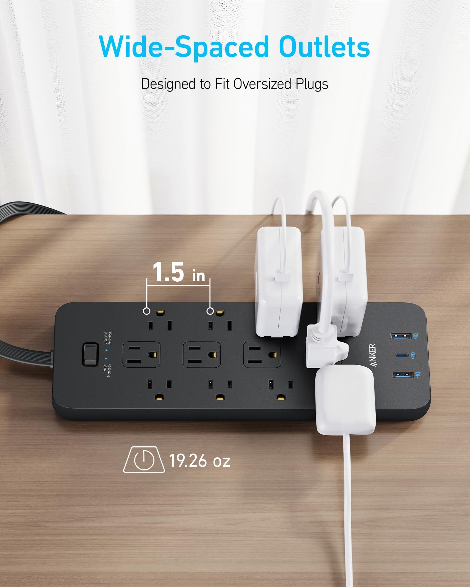 Anker Surge Protector Flat Plug Power Strip(2100J), 12 AC Outlets, 5feet Flat Extension Cord, 1USB C and 2 USB Ports for Multiple Devices, 20W Fast Charging for Home, Office, Dorm Essential, TUV - Image 6