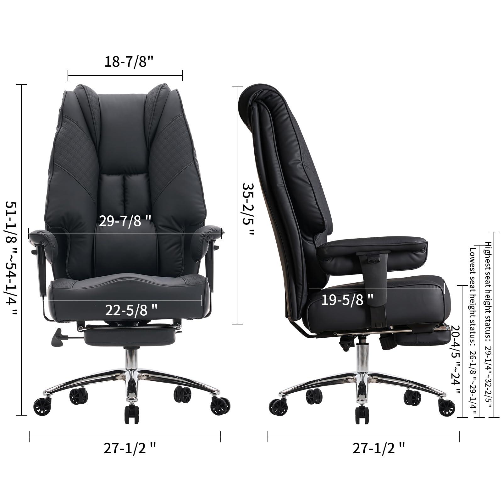 EXCEBET Big and Tall Office Chair 400lbs Wide Seat, Leather High Back Executive Office Chair with Foot Rest, Ergonomic Chairs Lumbar Support for Lower Back Pain Relief (Black) - Image 2