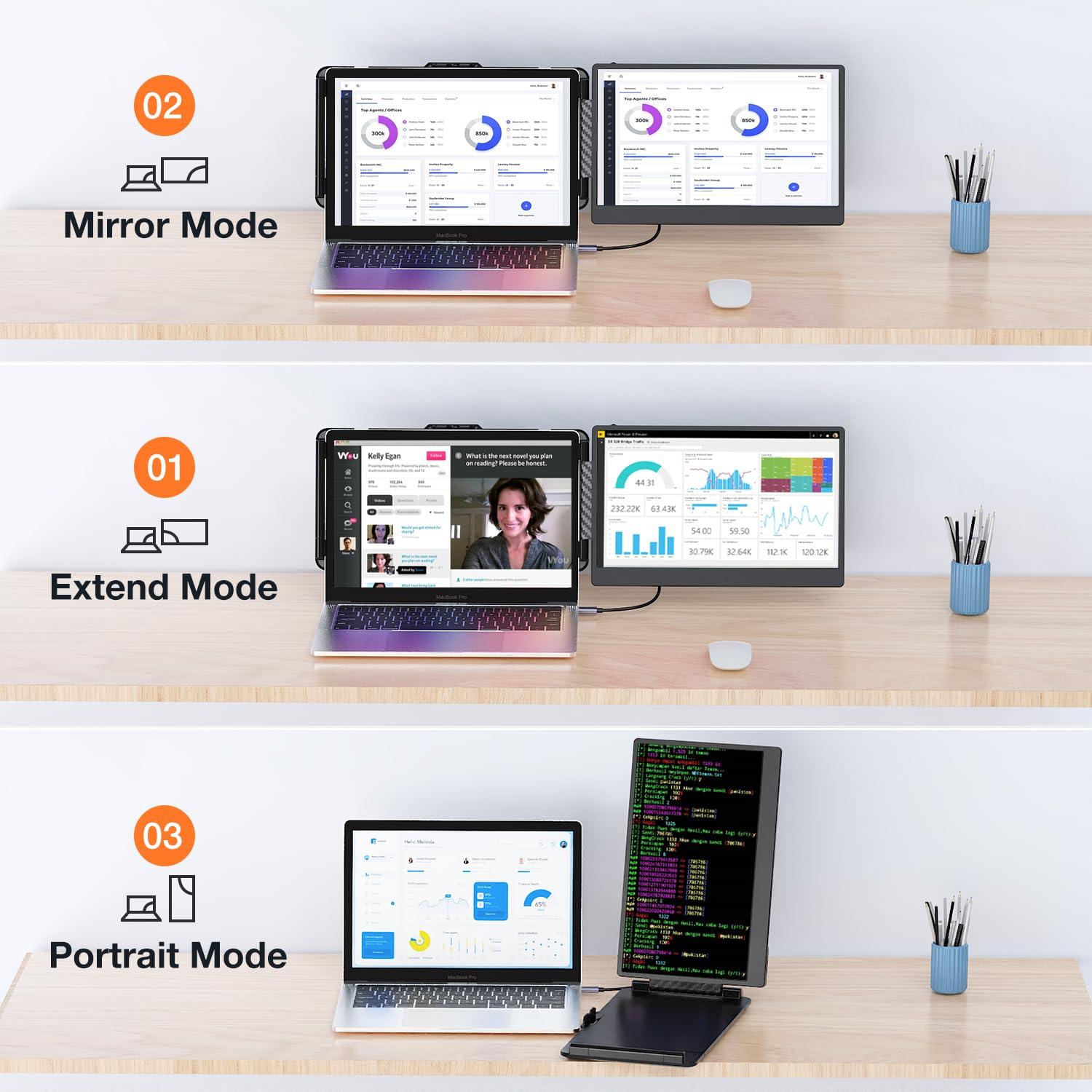 Laptop Screen Extender 14-inch 1080P FHD Portable Monitor Laptop Monitor Extender, Type-C, HDMI, USB-A, Plug & Play, fits Laptops with Screen up to 15.35" Wide, Compatible with Windows, Mac, Chrome - Image 4