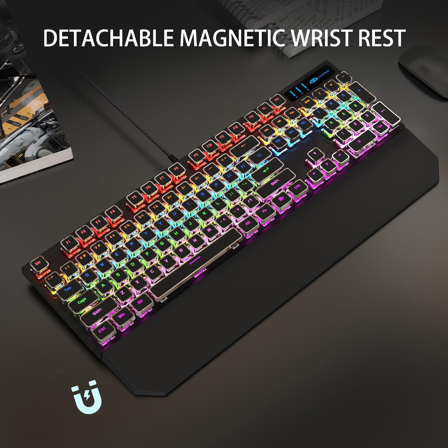 Camiysn Typewriter Style Mechanical Gaming Keyboard, Black Retro Punk Gaming Keyboard with RGB Backlit, 104 Keys Blue Switch Wired Cute Keyboards, Unique Square Keycaps for Windows/Mac/PC - Image 7