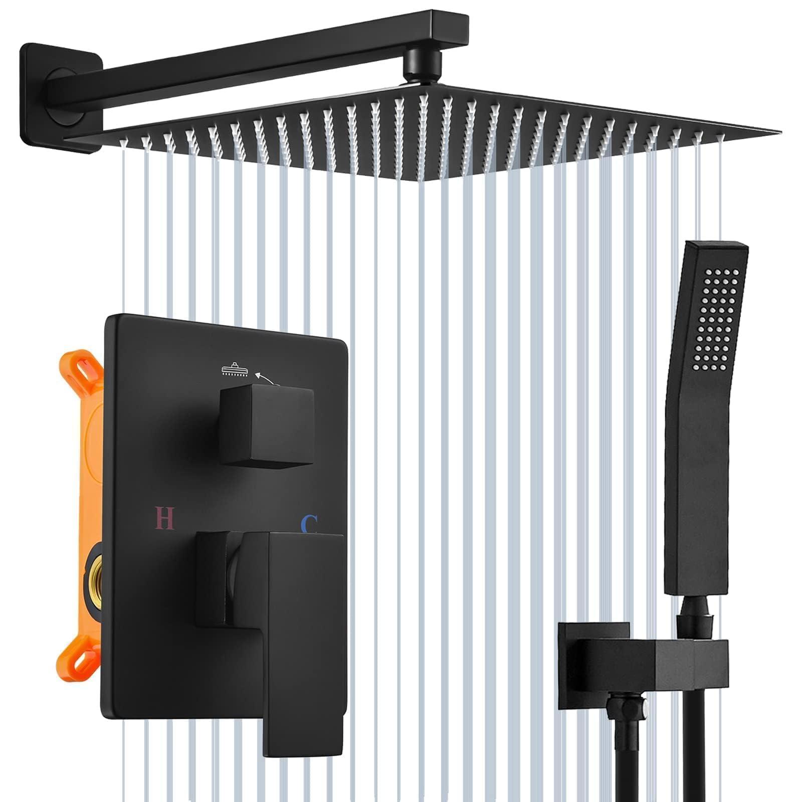 Beati Faucet Shower Faucet Set Complete with Rough-in Valve,Shower System with 10" Rain Shower Head, Handheld Sprayer, High-Pressure Wall-Mounted,Matte Black