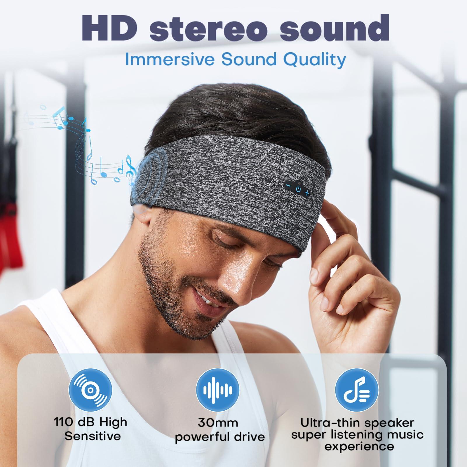 Headband Headphones Bluetooth 5.2 Headband for Side Sleeper, 14 Hour Playtime, Wireless Headband with HD Stereo Speakers for Workout,Running,Yoga, Ideal Gifts for Men, Women, Teens, Grey - Image 3