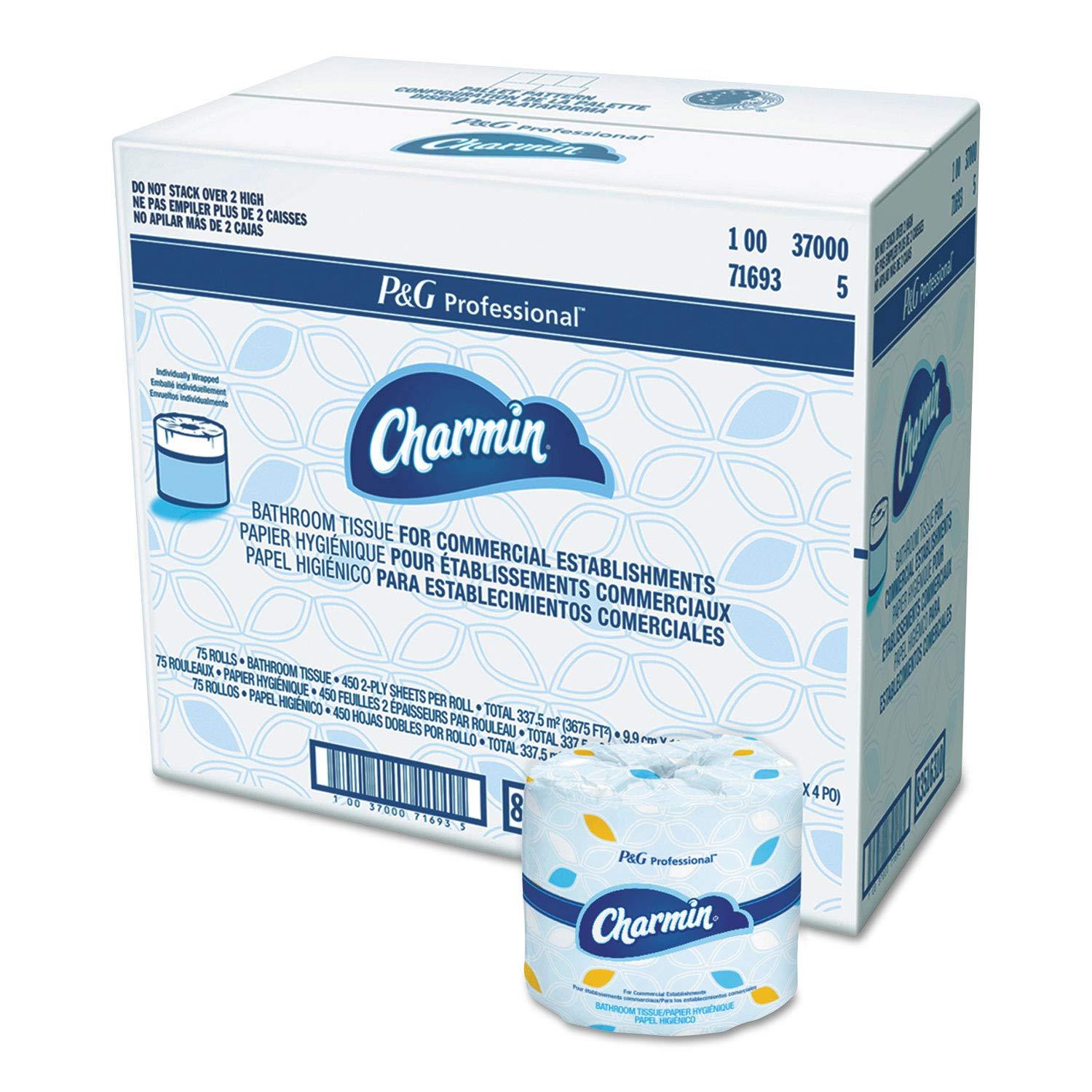 Charmin Commercial Bathroom Tissue, Septic Safe, Individually Wrapped, 2-Ply, White, 450 Sheets/roll, 75 Rolls/carton