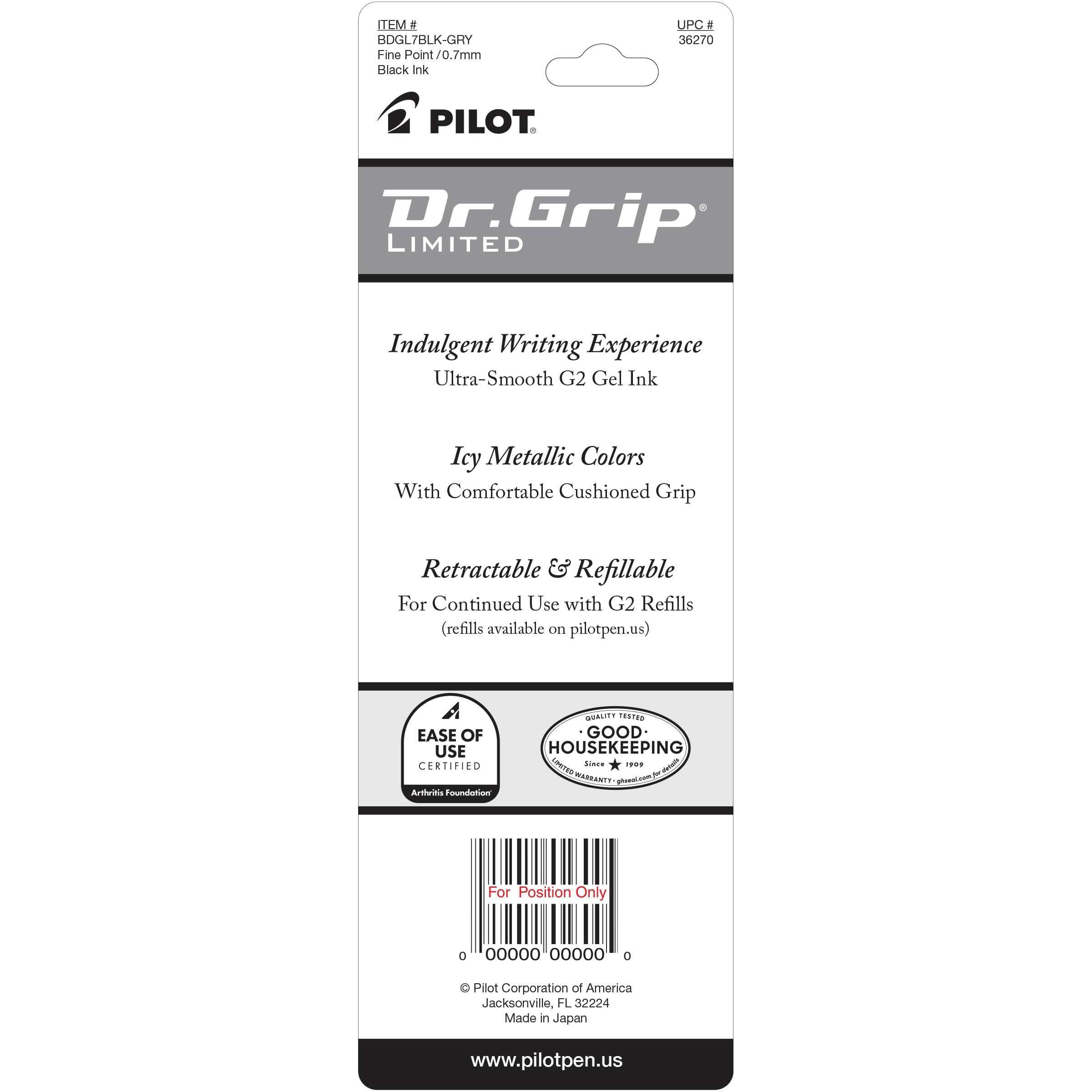 PILOT Dr. Grip Limited Refillable & Retractable Gel Ink Rolling Ball Pen, Fine Point, Metallic Charcoal Gray Barrel, Black Ink, Single Pen (36270) - Image 3