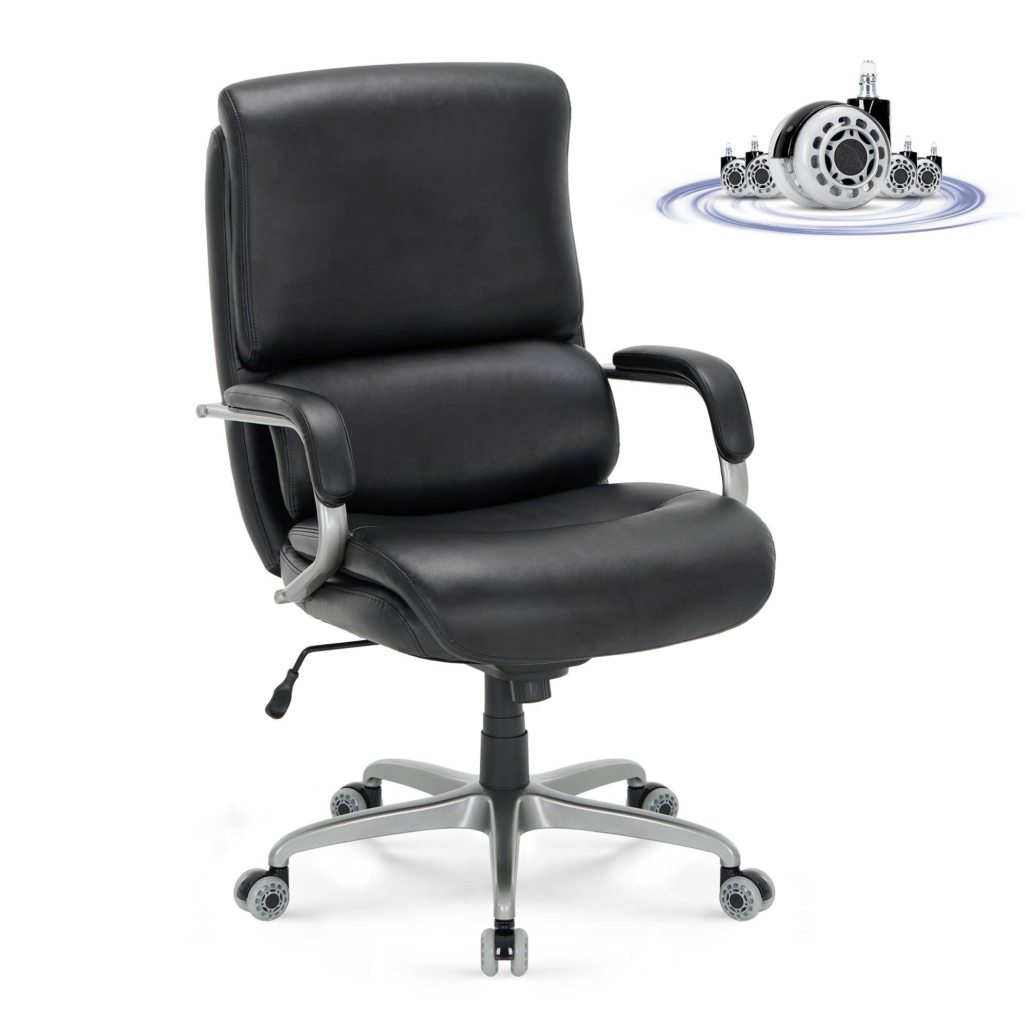 Executive Padded Leather Office Chair-Ergonomic Lumbar Support, Desk Chair for Home and Office with Flip-up Arms, High Back, Adjustable Desk Computer Chair for Work, Meeting, Black, 300lbs