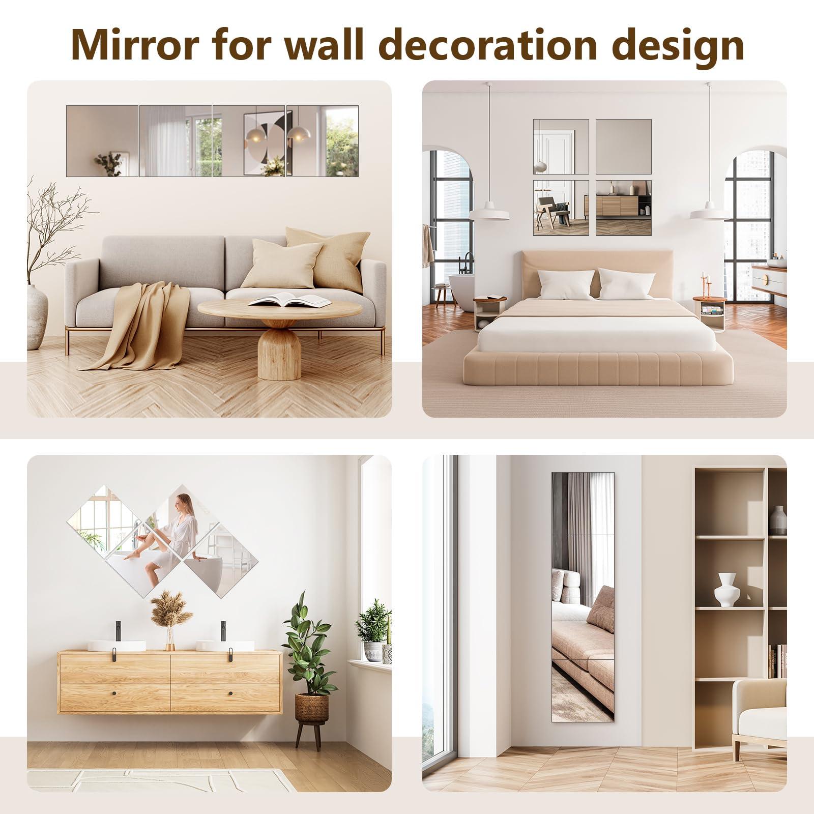 Shiftshade 4 Pack Wall Mirror Full Length, 12 x 12 Inch Acrylic Mirror Tiles, Shatterproof Flexible Plastic Mirror Sheets for Bedroom Home Gym Door - Image 7