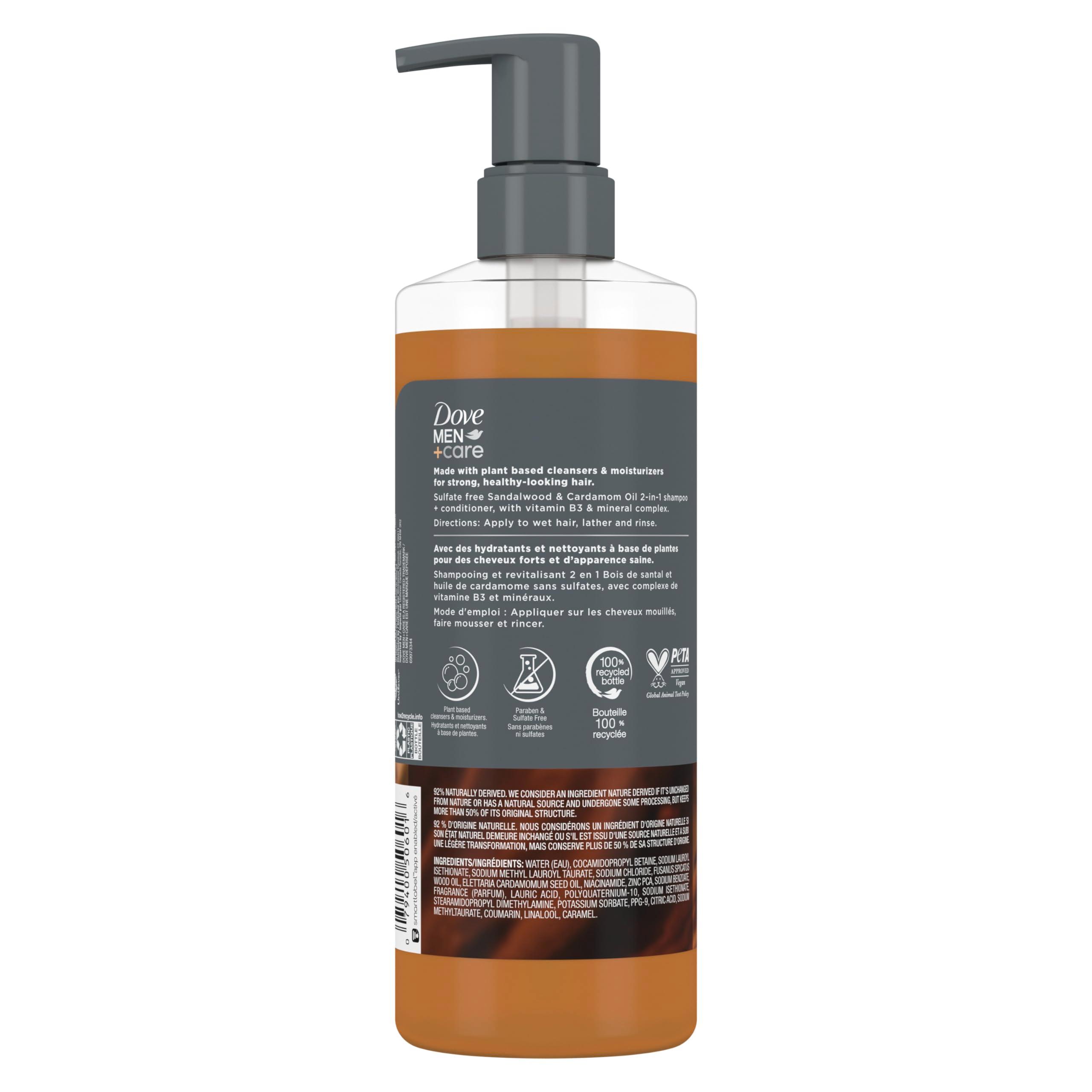 Dove Men+Care 2-in-1 Shampoo + Conditioner Sandalwood & Cardamom Oil for Thick & Full Hair, + Vitamin B3 & Mineral Complex, 17.5 oz - Image 2