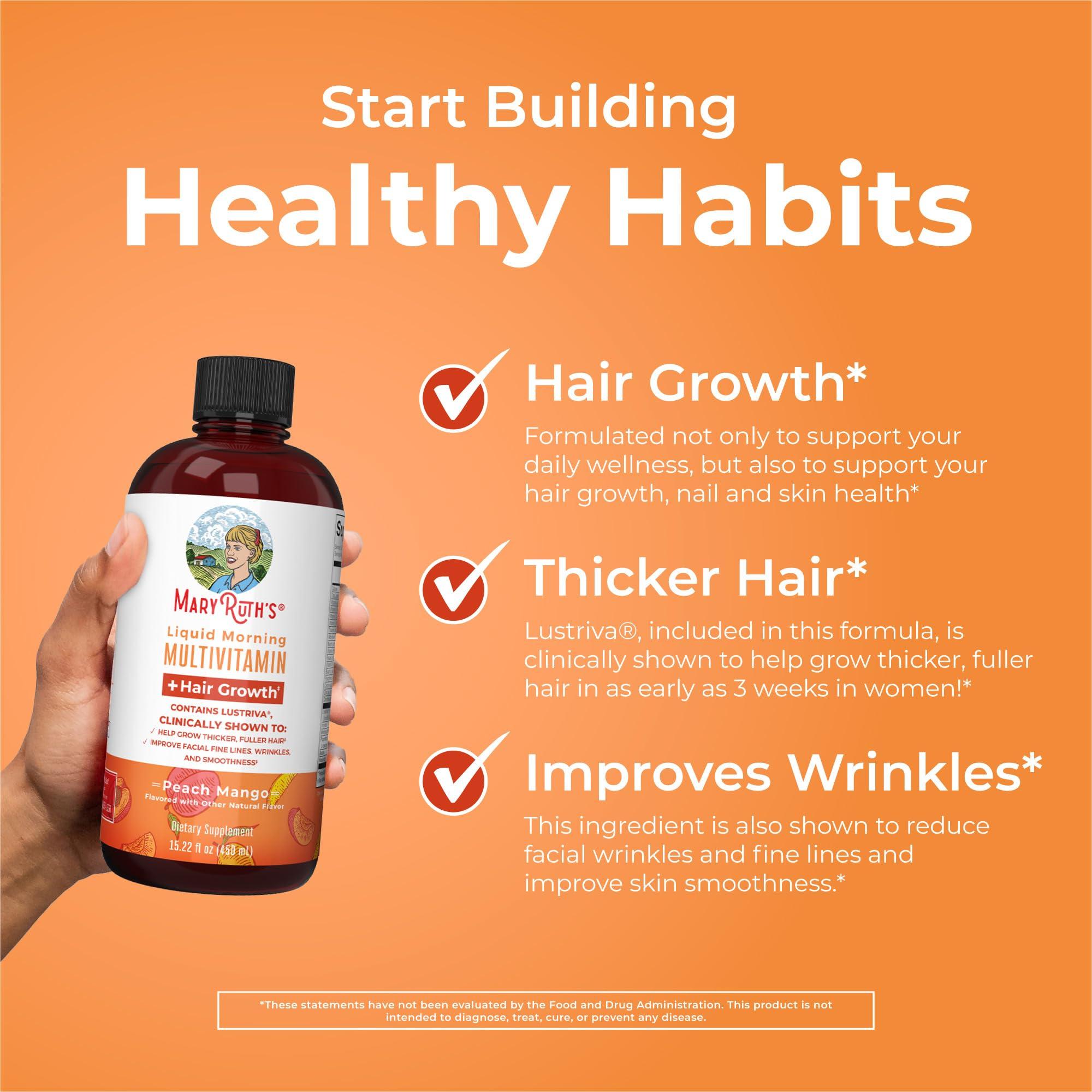 MaryRuth's Liquid Multivitamin + Hair Growth | Biotin 10000mcg | Lustriva Hair Growth Supplement | Clinically Tested in Women for Thicker Hair & Facial Wrinkle | Skin Care | Ages 18+ | 15.22 Fl Oz - Image 5