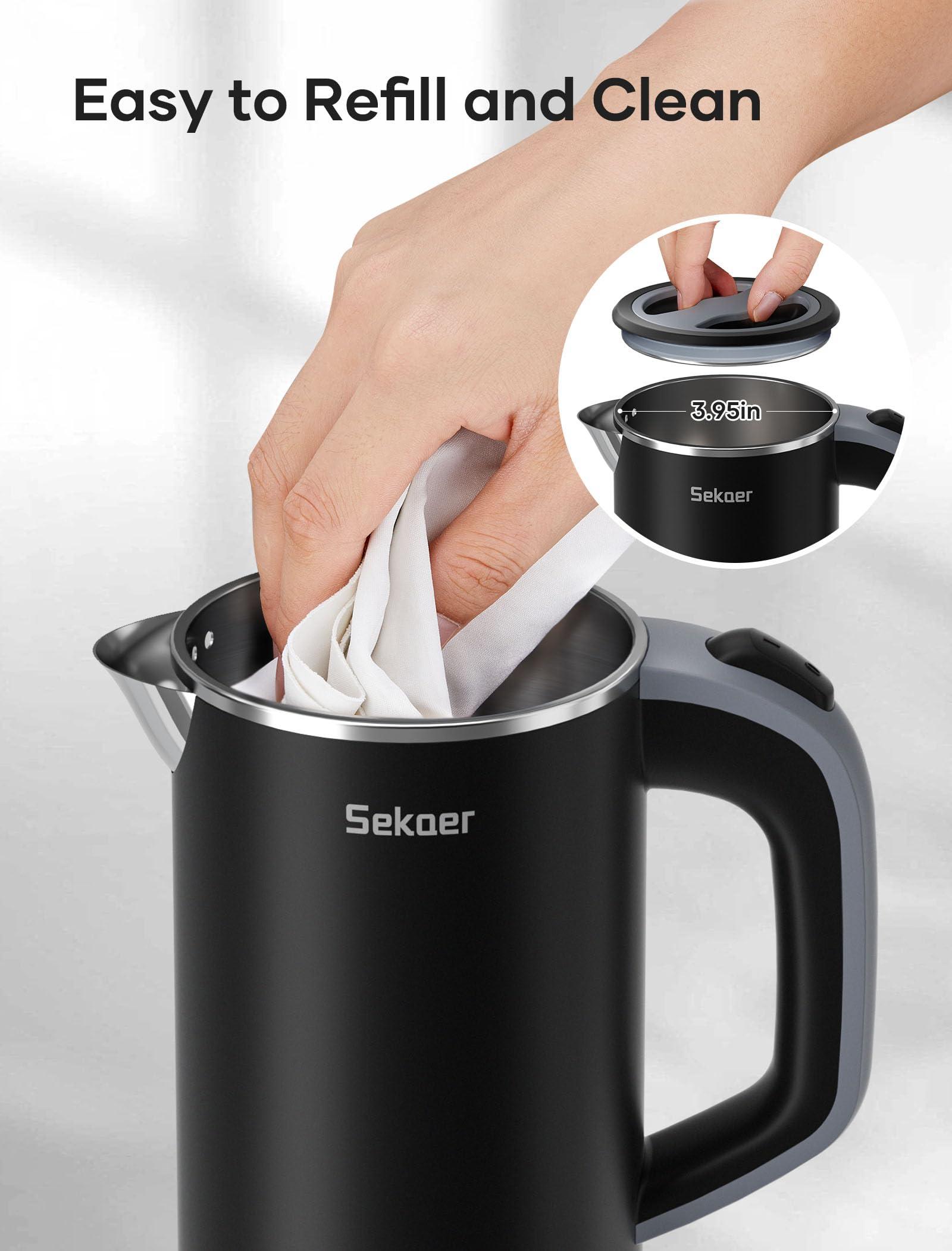 Sekaer Small Electric Tea Kettle Stainless Steel 0.8L Portable Travel Hot Water Boiler, Mini Electric Coffee Kettle with Auto Shut-Off & Boil Dry Protection, Cordless Base & LED Indicator - Image 8