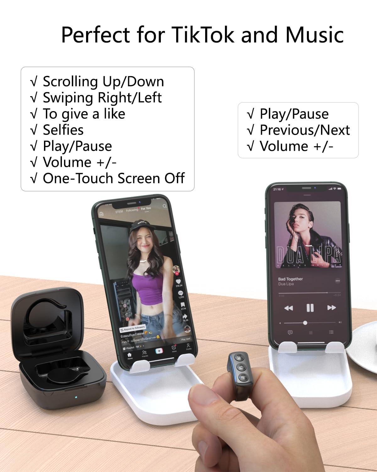 ZOZVO TikTok Scrolling Ring, Bluetooth Page Turner, Camera Remote, Long Battery Life, Compatible with iOS & Android, Up to 30ft Range, Black - Image 2