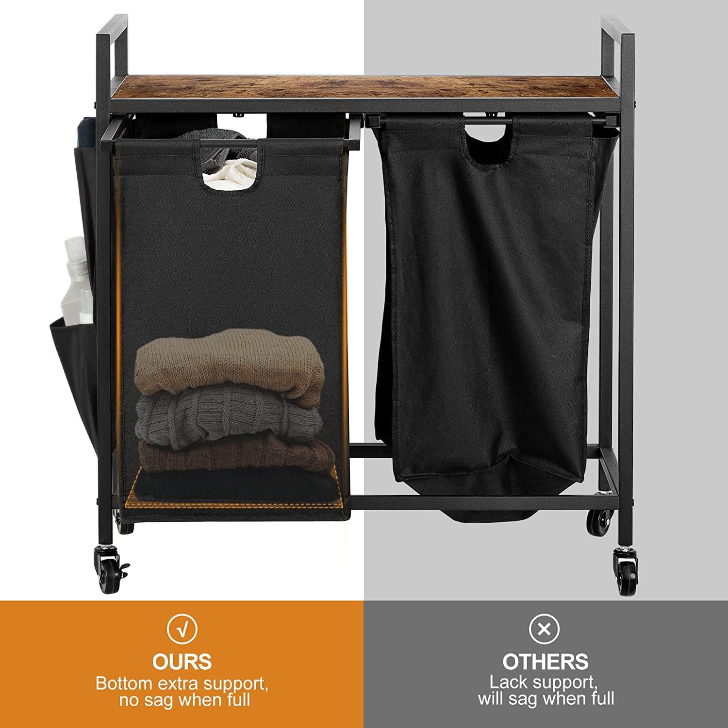 WOWLIVE Double Laundry Hamper with Lid,Rolling Laundry Basket Organizer with Wheels, Iron-Made Laundry Sorter with Top Shelf and 2 Removable Bags,Large Clothes Storage for Room,Black 1 - Image 7