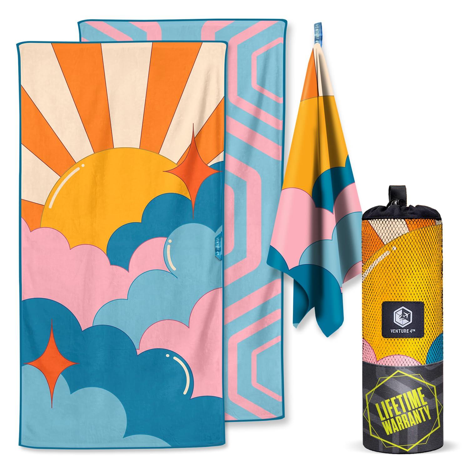 VENTURE 4TH Microfiber Beach Towel: Quick-Dry, Compact, Sand-Free, Absorbent, Sandproof and Lightweight - Perfect for Camping, Beach, and Roadtrips (Sky's The Limit Design | 35x78 inches)