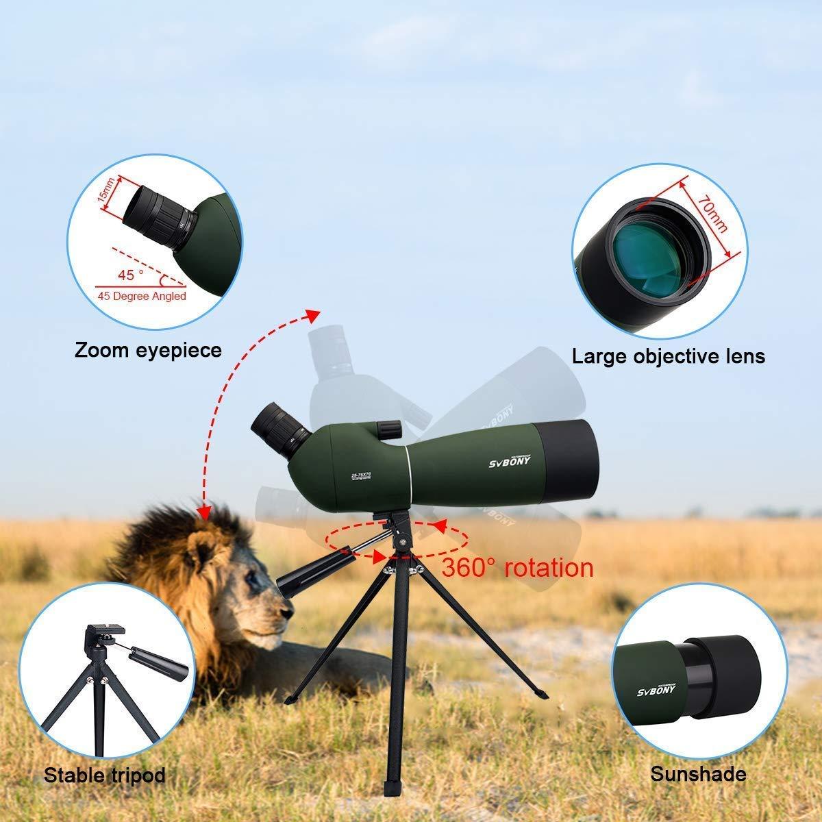 SVBONY SV28 Spotting Scopes with Tripod, Angled 25-75x70mm Spotter Scope with Phone Adapter, Waterproof Fogproof Spotting Scope for Bird Watching, Target Shooting, Wildlife Viewing - Image 4