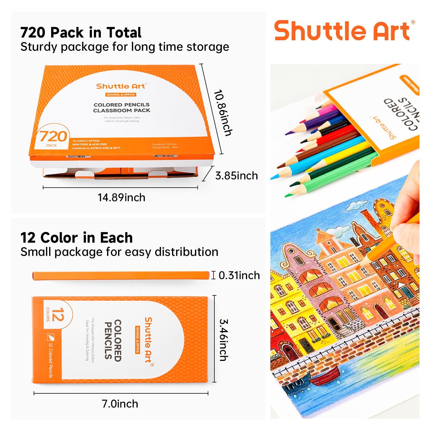 Shuttle Art 720 Colored Pencils Bulk, 12 Vibrant Colors, Pack of 60, Pre-sharpened Coloring Pencils, Wood Colored Pencil for Kids Teachers, Classroom Essentials, Back to School Supplies - Image 3
