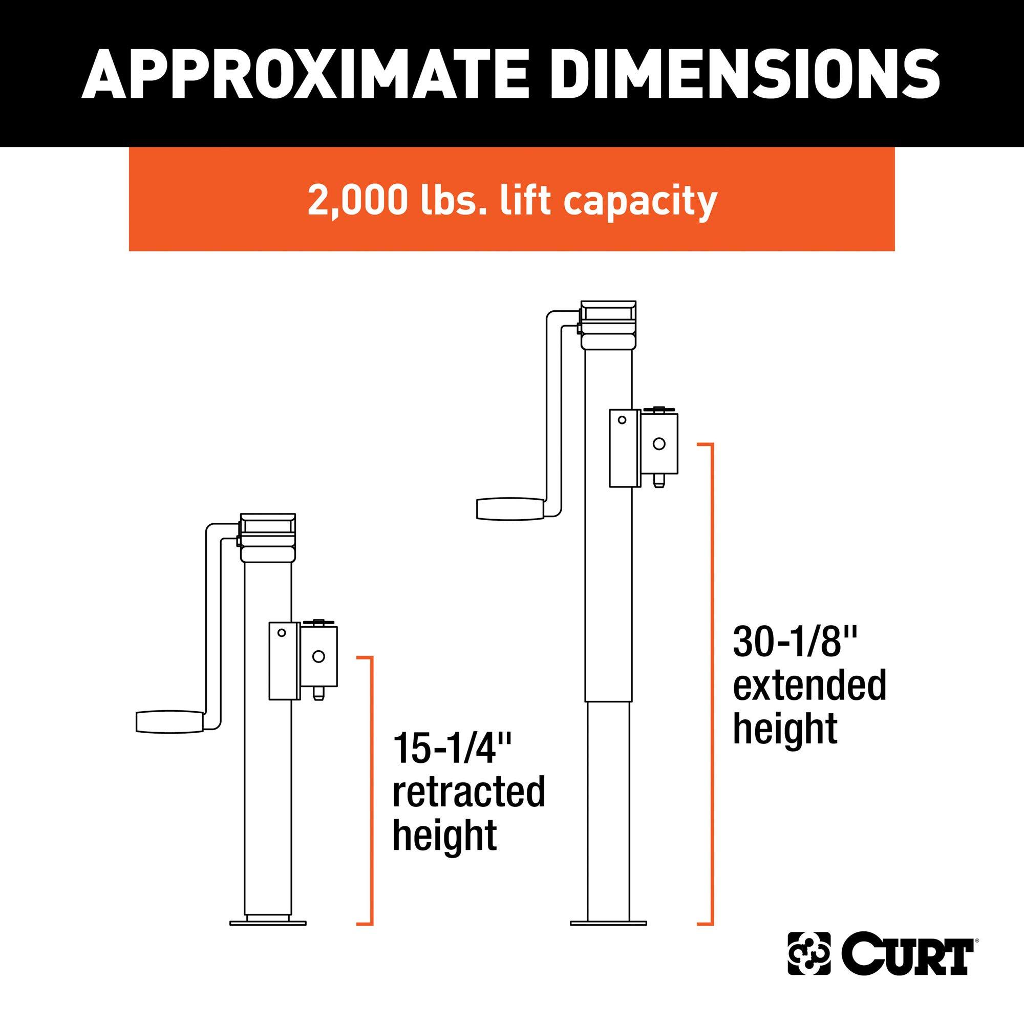 CURT 28324 Weld-On Pipe-Mount Swivel Trailer Jack, 3,000 lbs. Support Capacity, 15 Inches Vertical Travel - Image 2