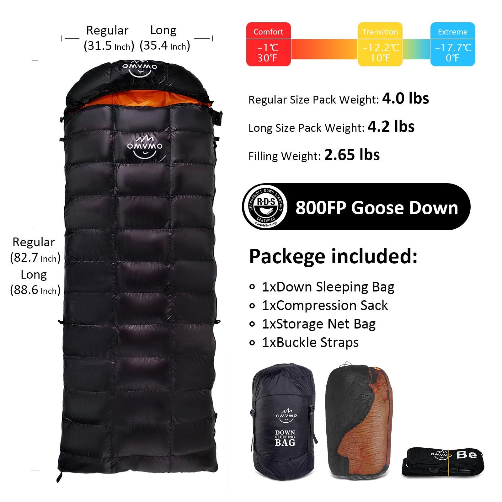 OMVMO -10°F 0°F Goose Down Sleeping Bag for Adults,800 Fill Power,Ultralight Wearable 4 Season Cold Weather Rectangle Sleeping Bag for Camping Hiking,Can be Used as a Down Blanket or Cloak - Image 2