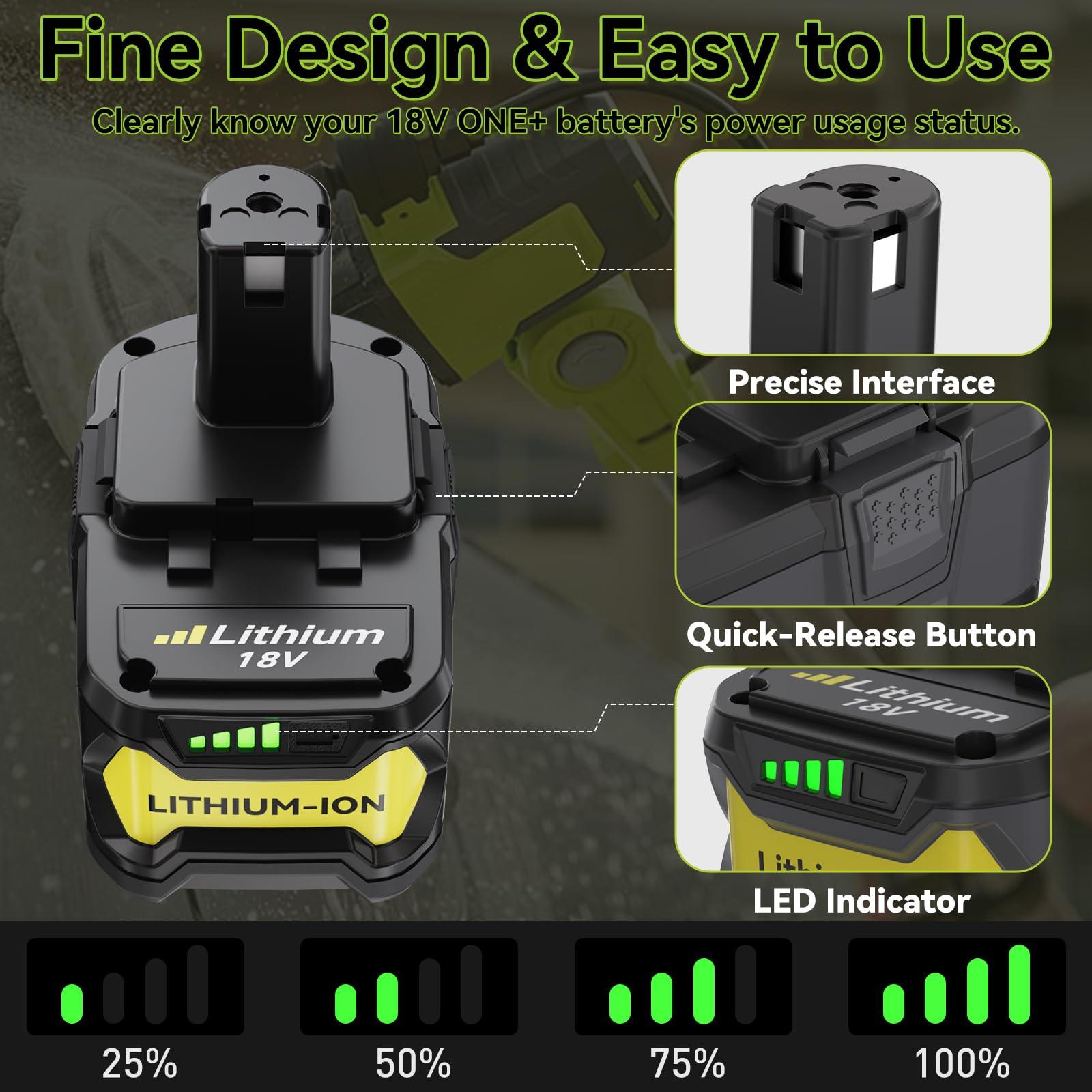 2-Pack Upgraded 6.0Ah Replacement for Ryobi 18V Battery and Charger Combo Compatible with Ryobi 18V ONE+ Battery P108 P102 P103 P104 P105 P107 P109 P122 Cordless Power Tools & Charger P117 P118 - Image 6